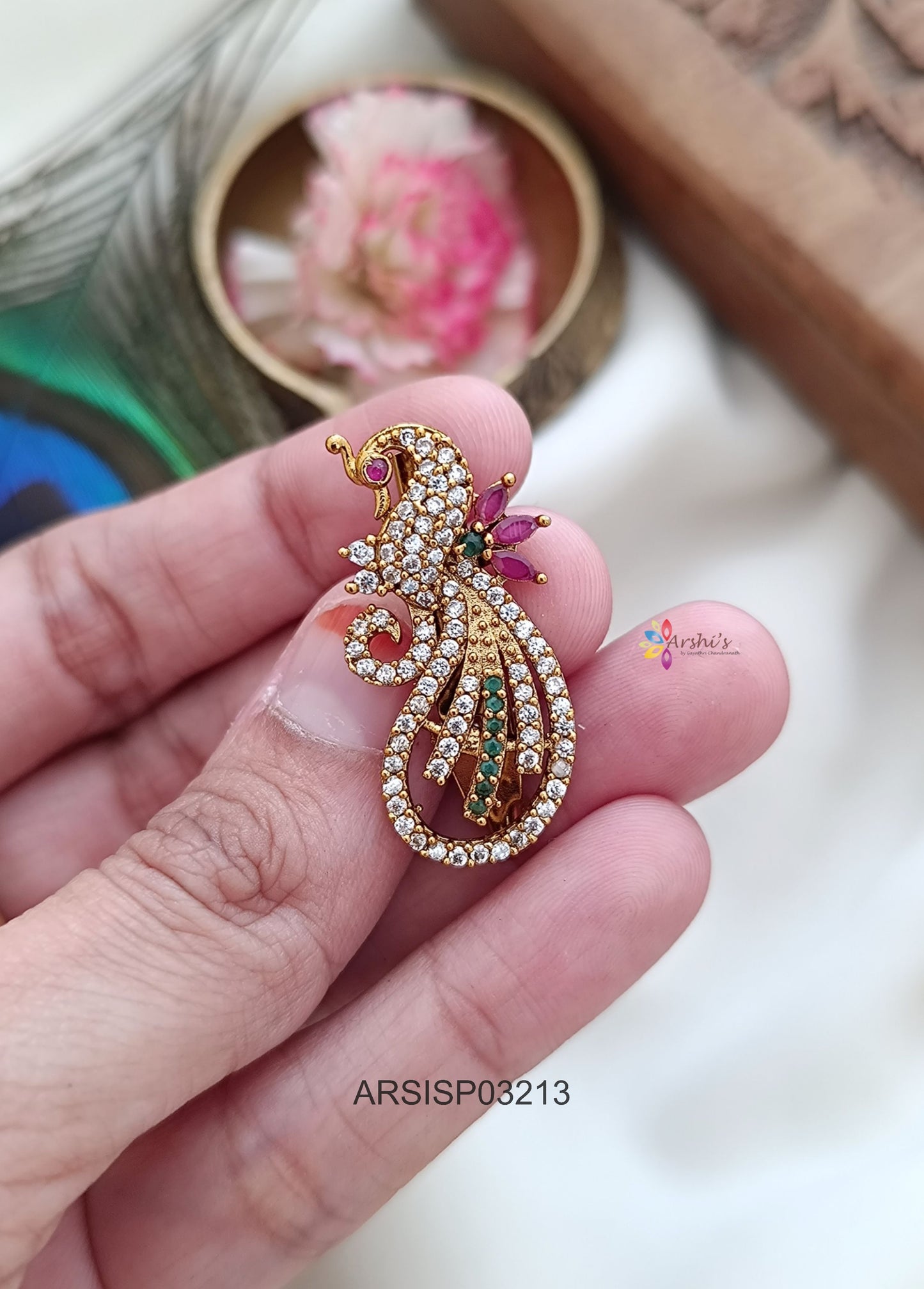 Peacock Stone Saree Pin