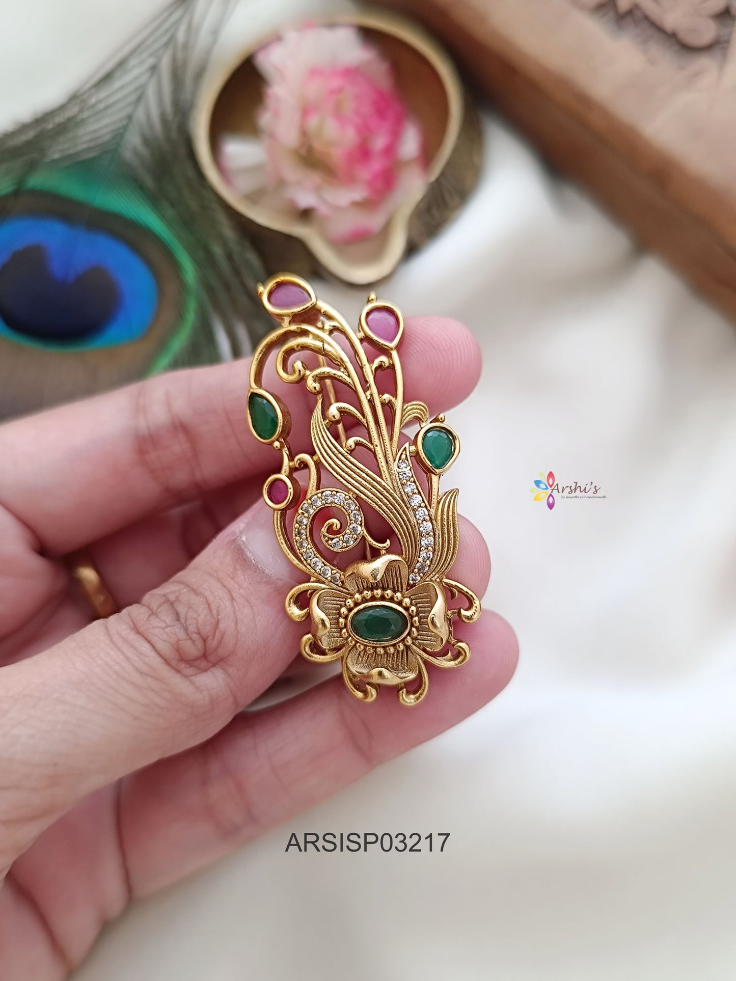 Flower Design Stone Saree Pin