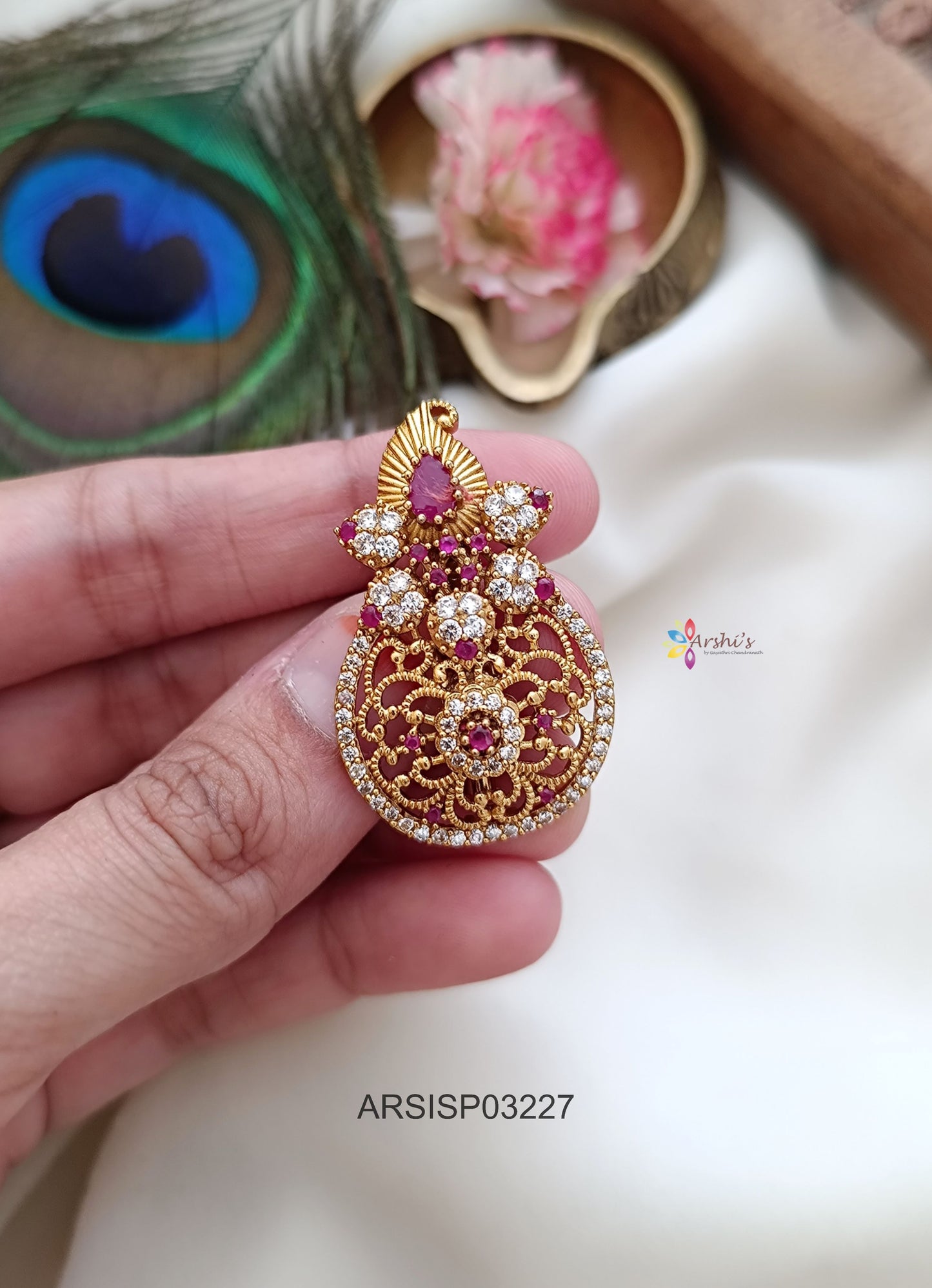 Mango White and Red Stone Saree Pin