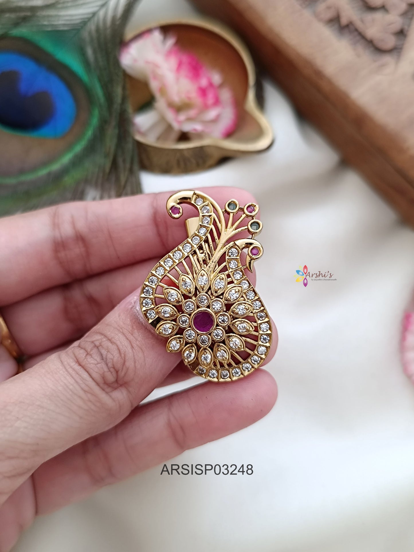 Peacock Flower Design Saree Pin