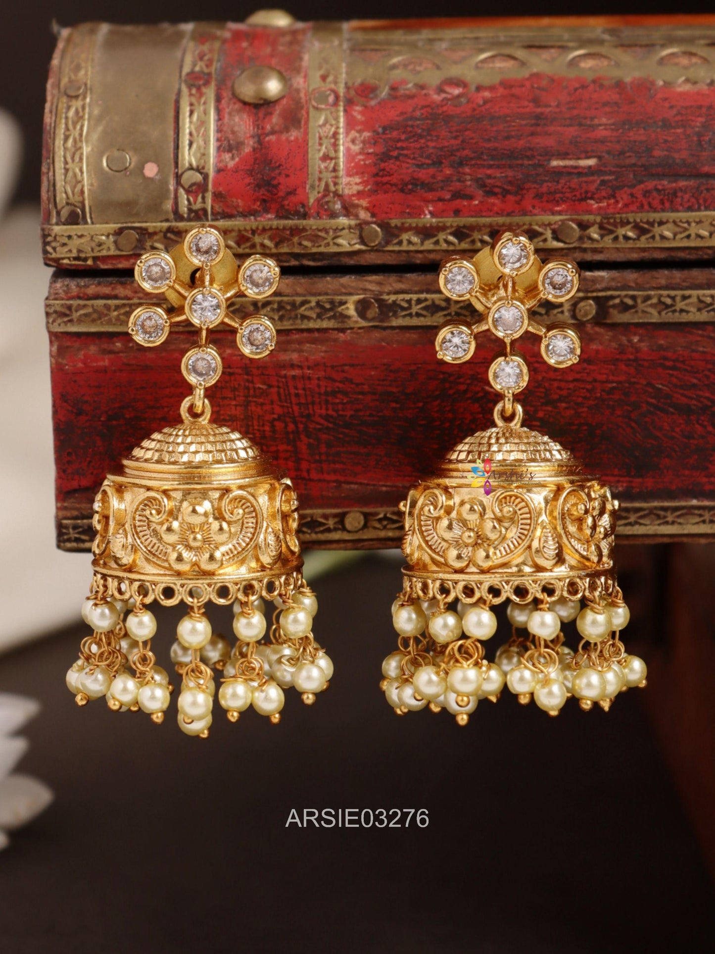 White Stone Pearl Drop Jhumka