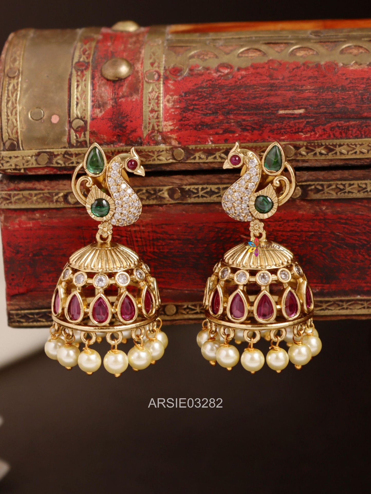 Peacock Kemp Stone Jhumka