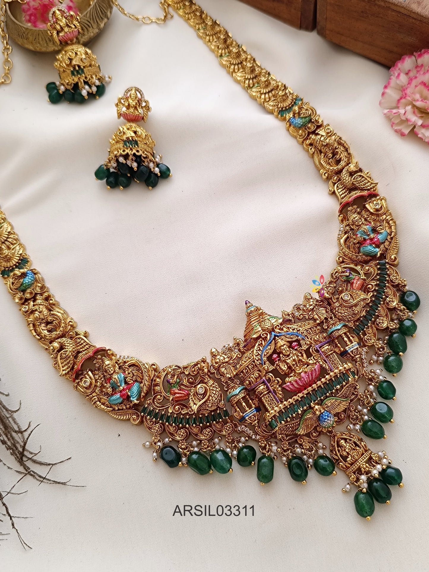 Bridal Temple Green Bead Long Haram