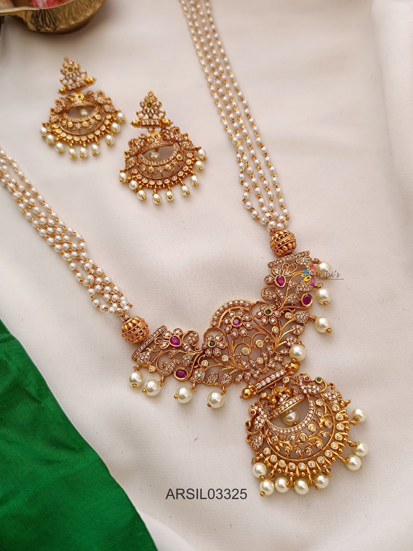 Pearl AD Stone Pendant Long Haram