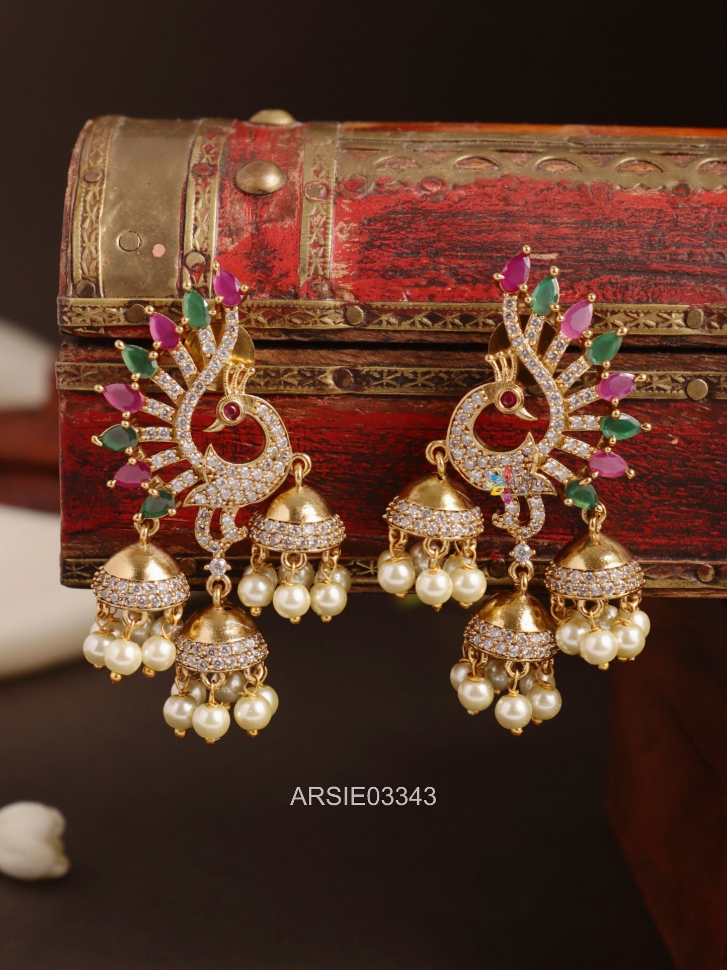 Peacock Kemp and Green Stone Earrings