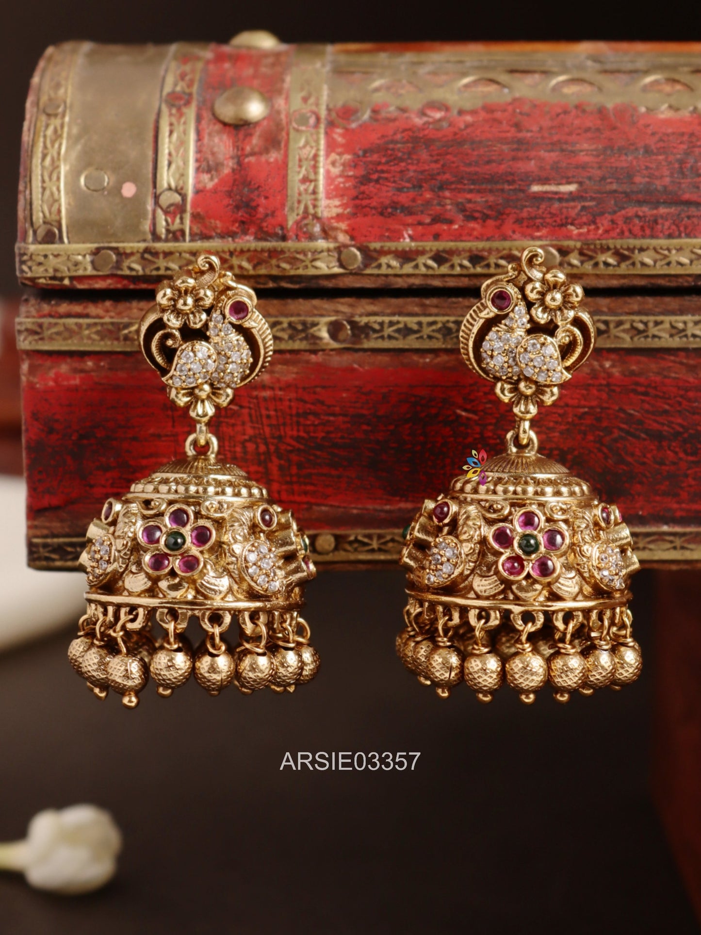 Antique Peacock and Flower Jhumka