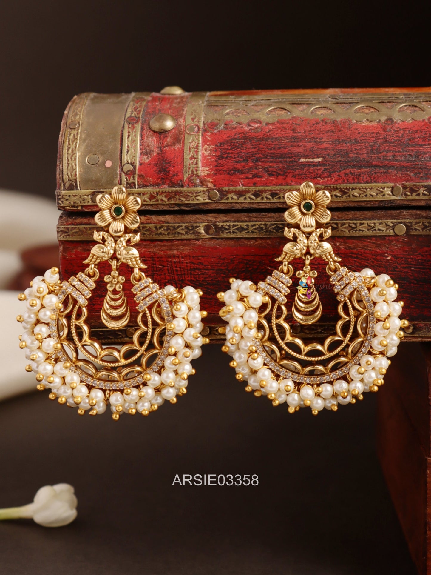 Pearl Studded Chandbali Earrings
