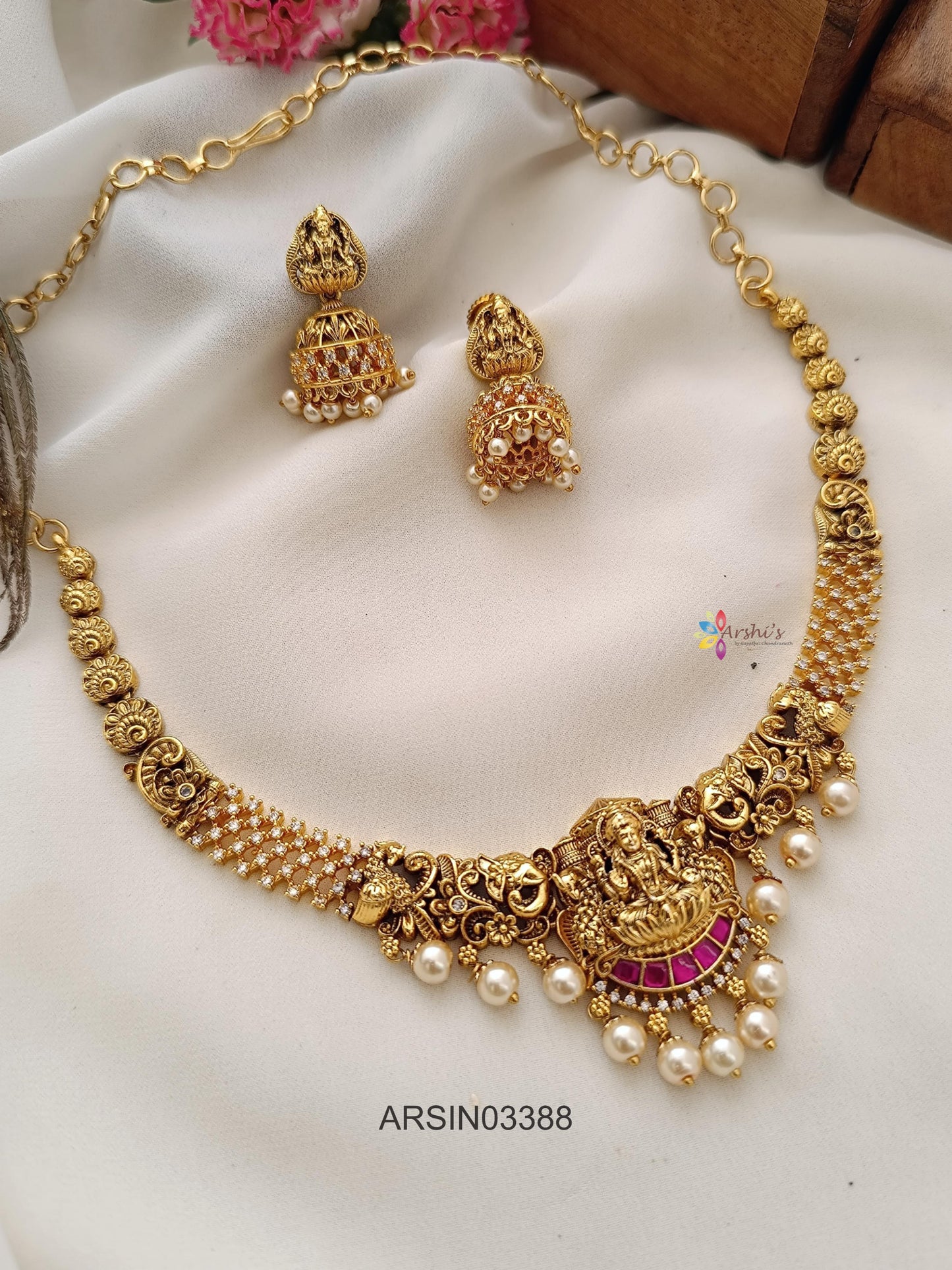 Antique Lakshmi White Stone Necklace