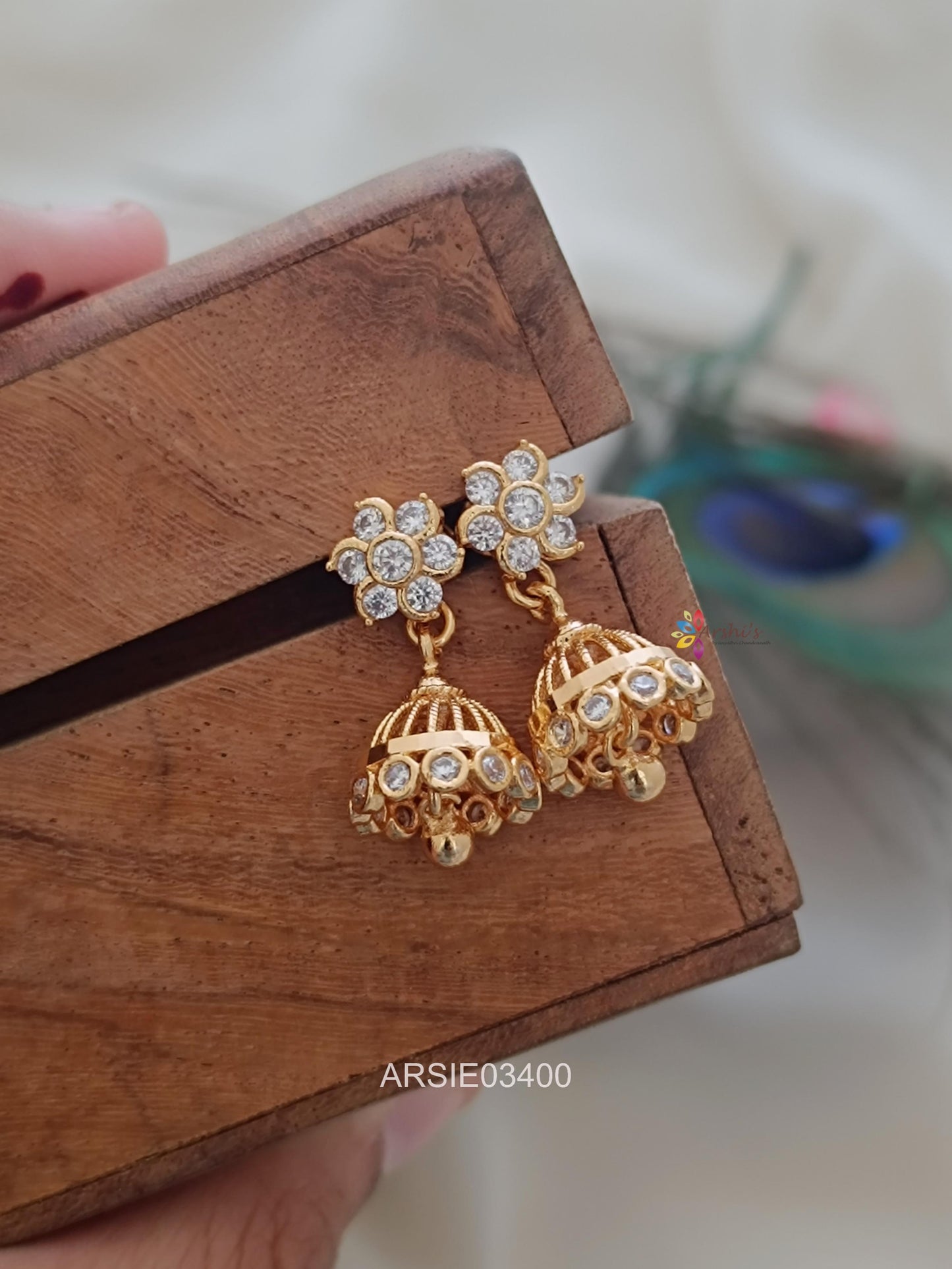 White Stone Small Detachable Jhumka (screw type)