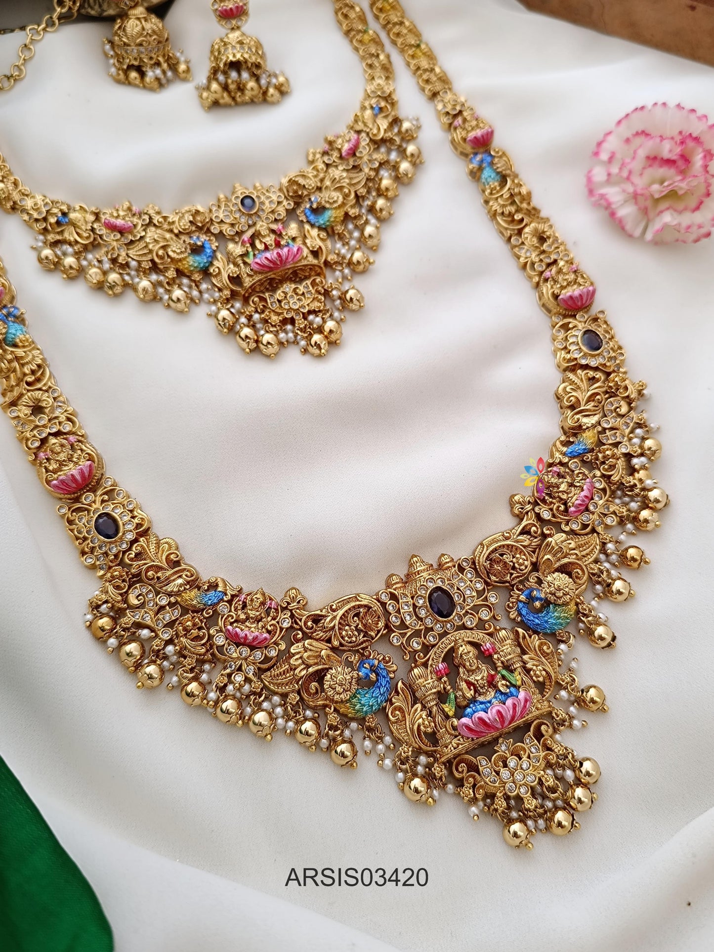 3D Enamel Gold Drop Bridal Jewellery Set