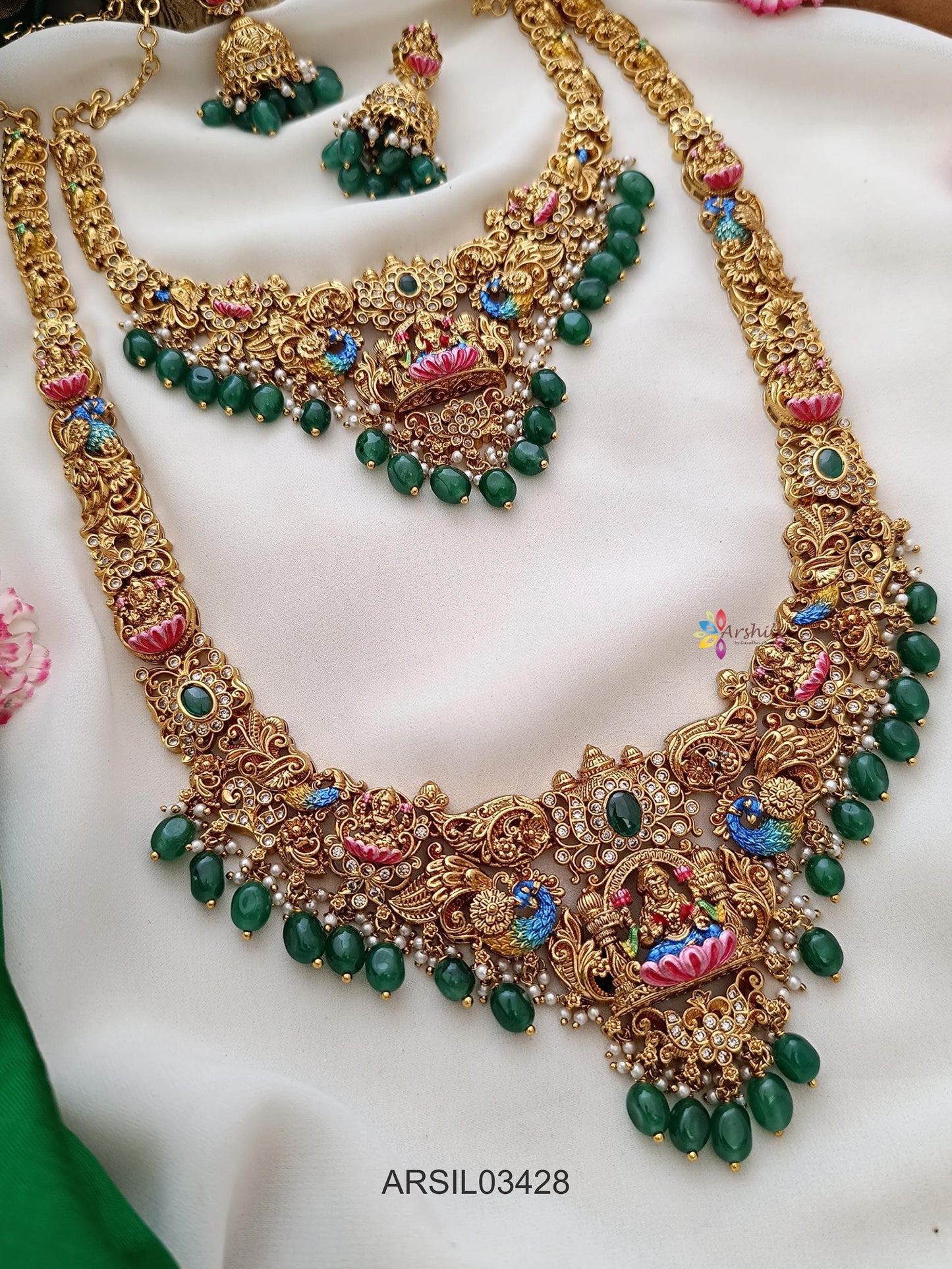 3D Enamel Green Drop Bridal Jewellery Set