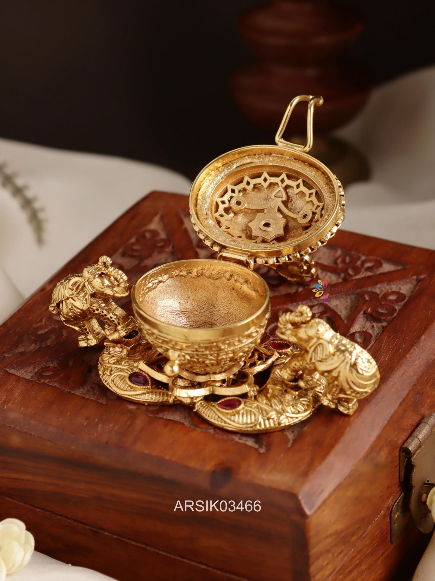 Gnesha with Two Elephant Kumkum Box