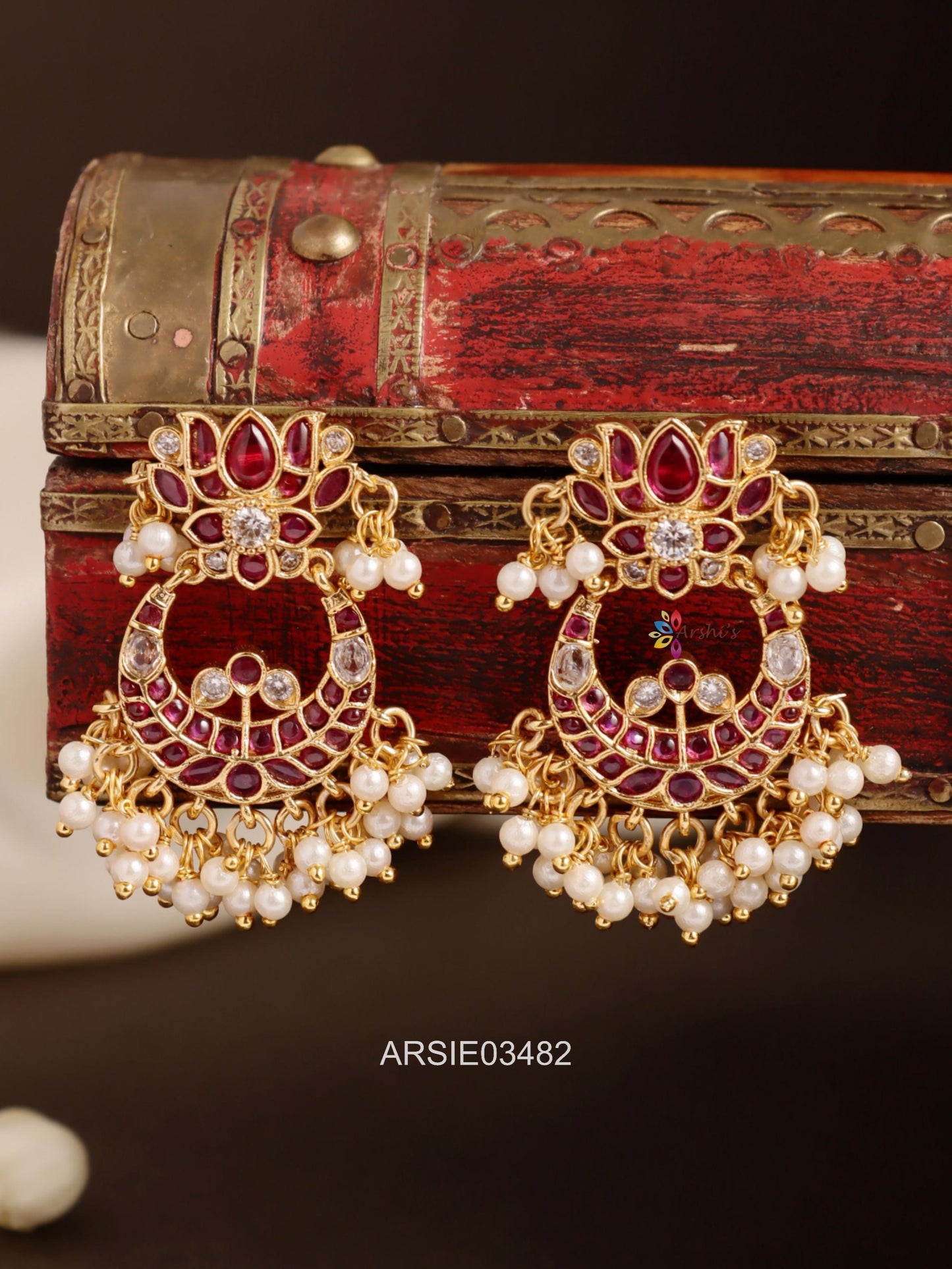 Lotus Chandbali Kemp Stone Earrings