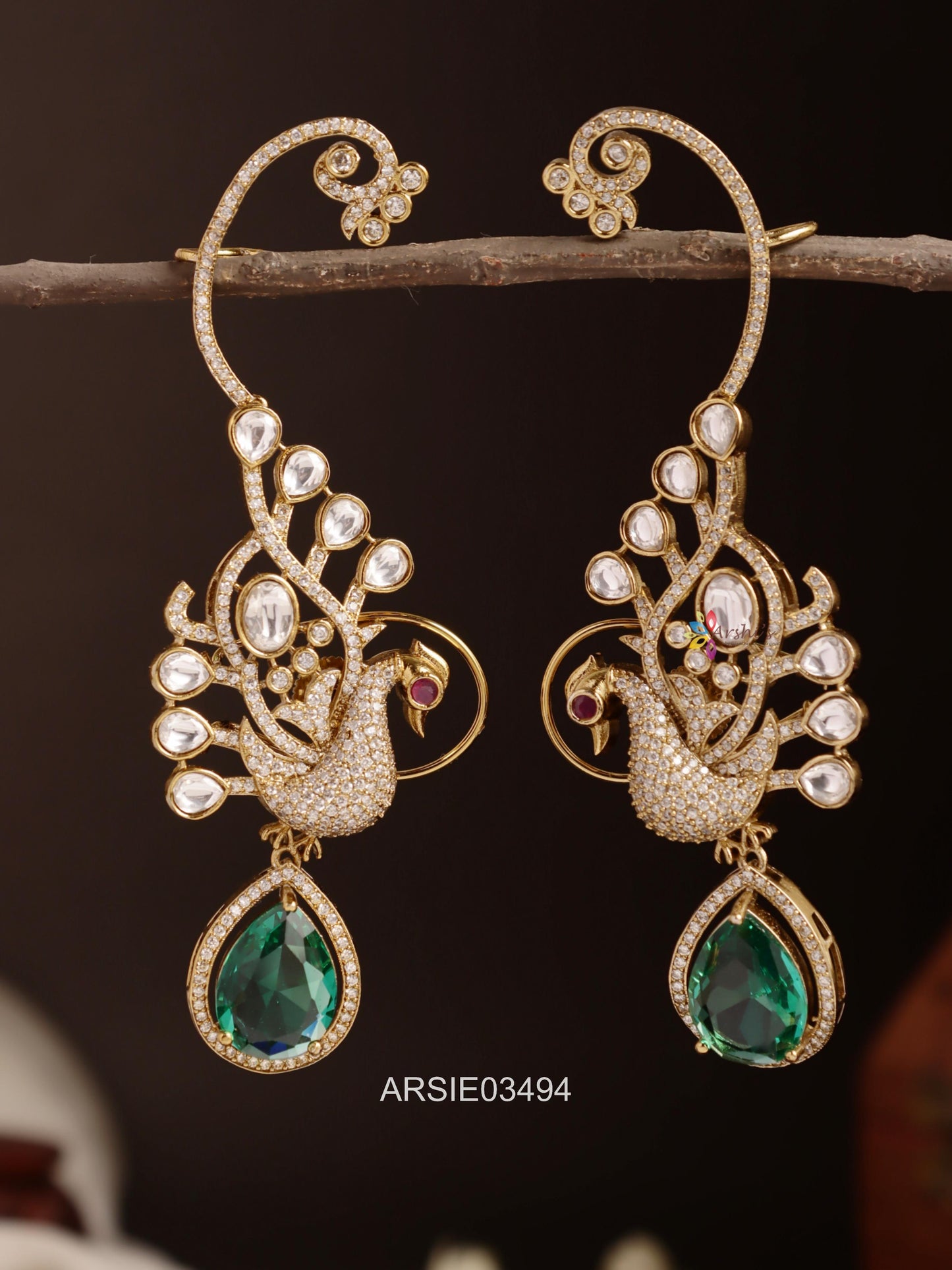 Peacock Green Drop Ear Cuffs
