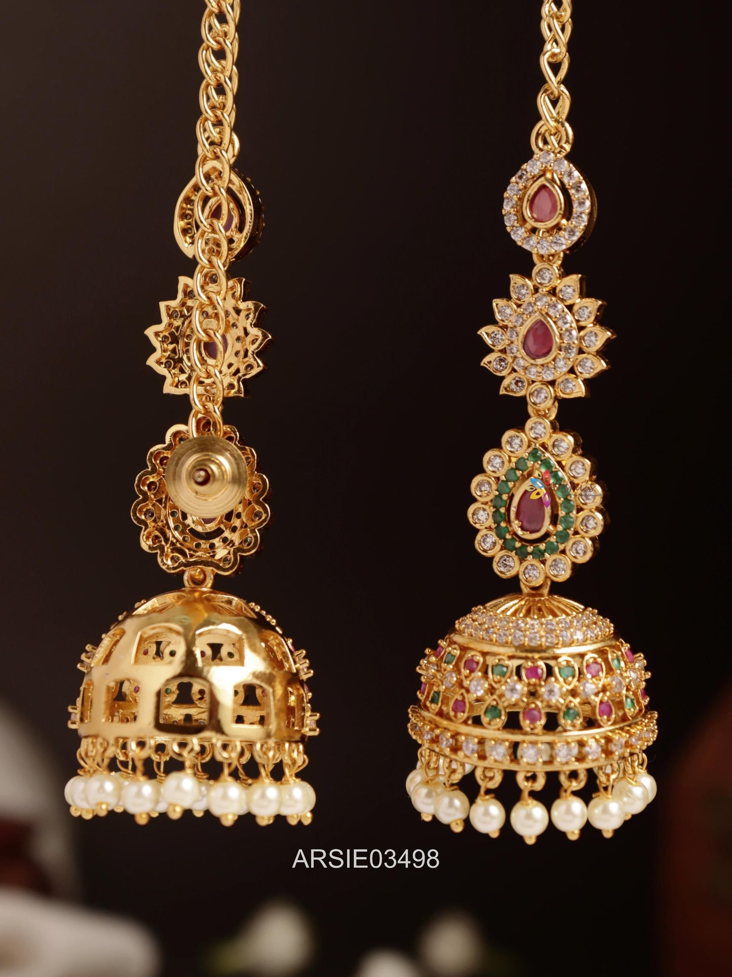 Multi Stone Jhumka with Earchains