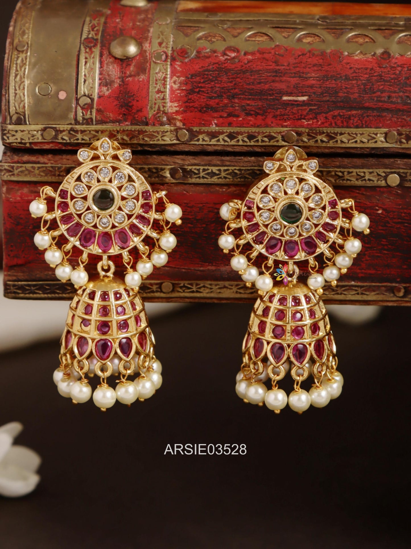 Kemp Stone Pearl Drop Jhumka