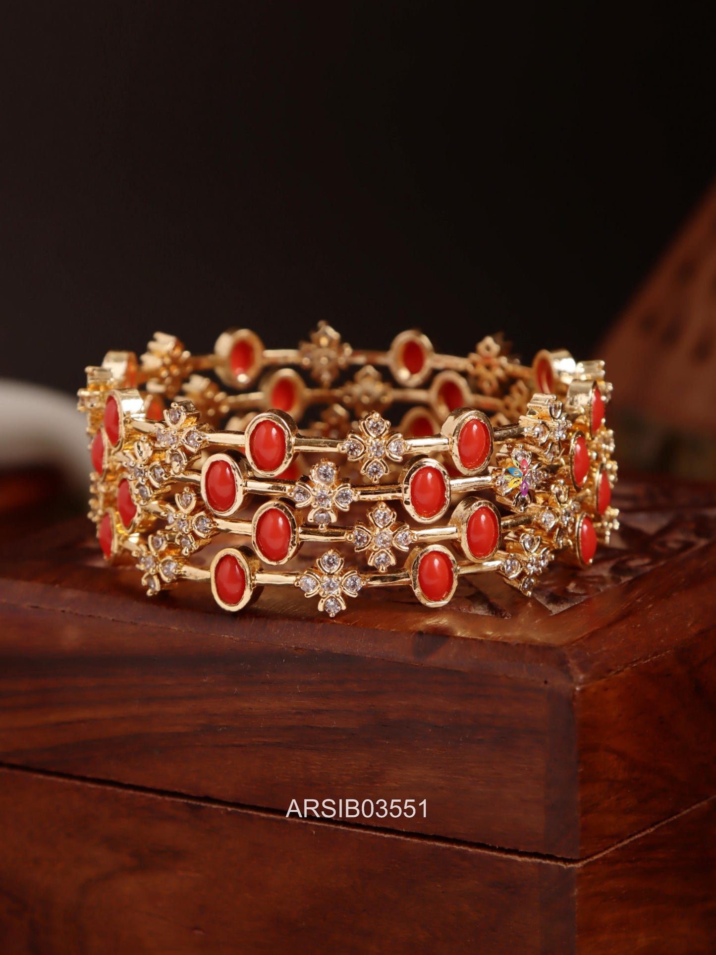 Coral and White Stone Bnagles