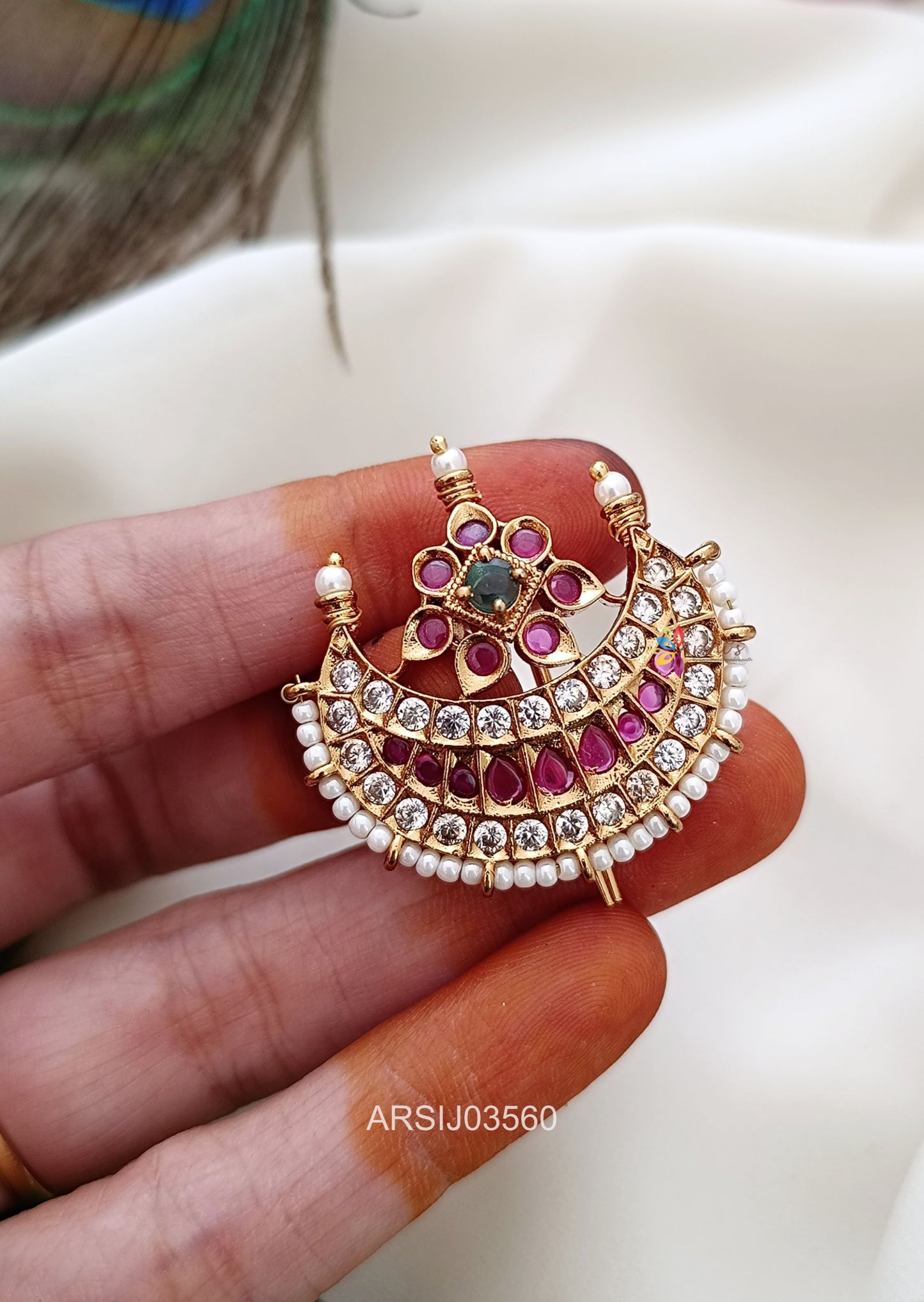 Stone Moon Design Hair Brooch
