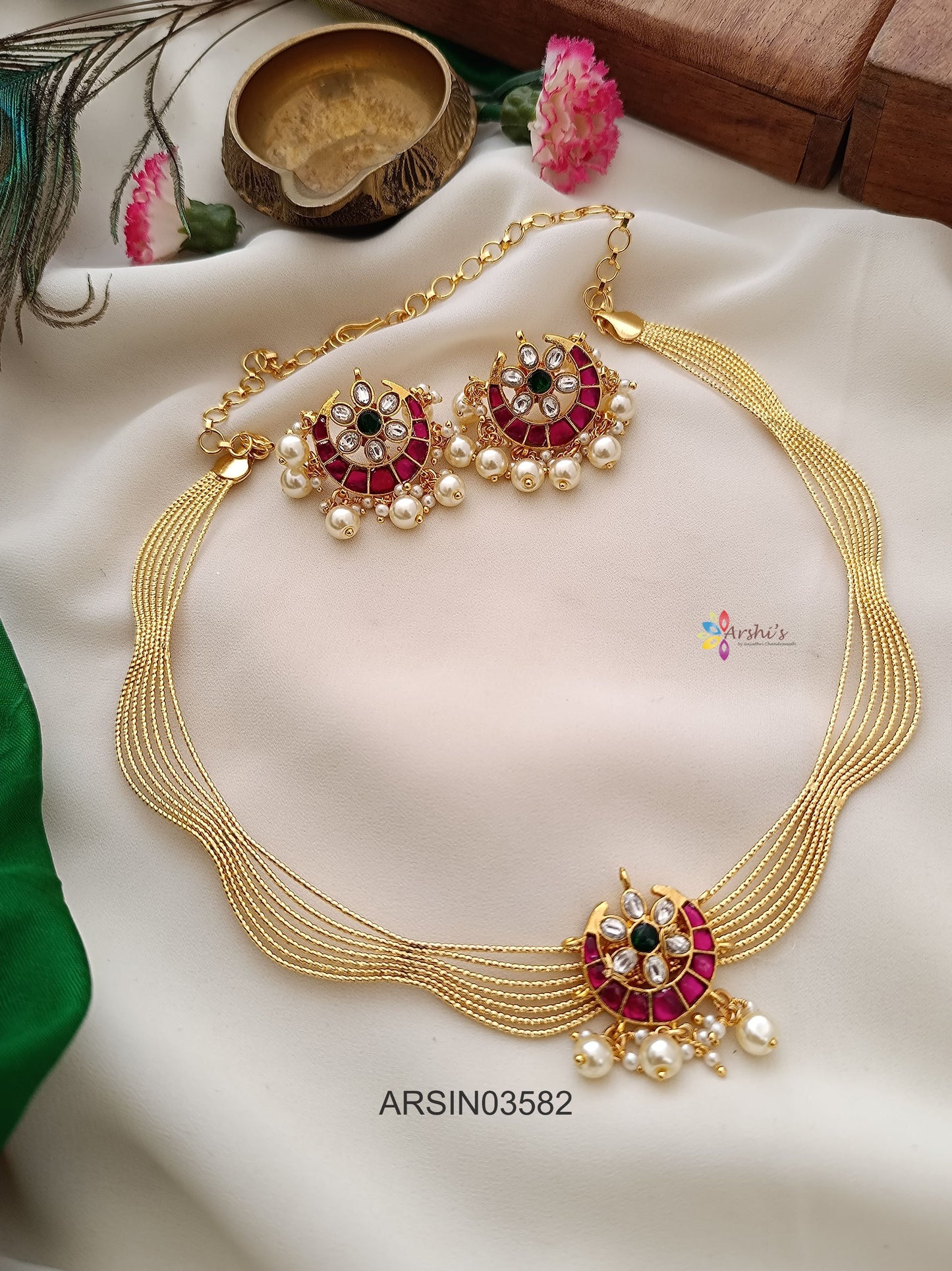Jadau Kundan Pendant Italian Kante Necklace