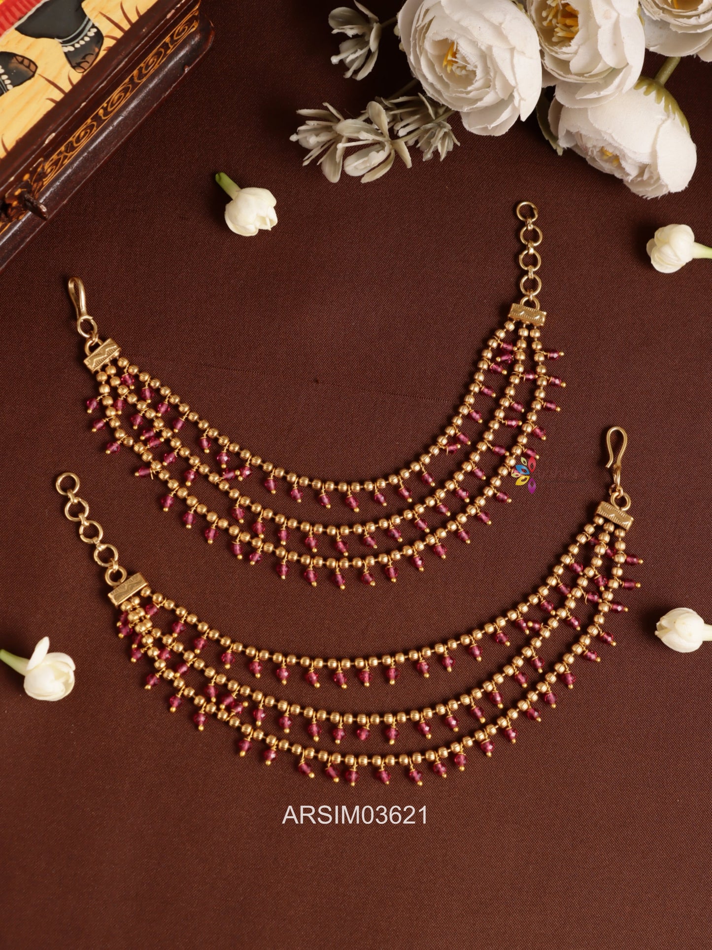 Three Layer Red Bead Earchains