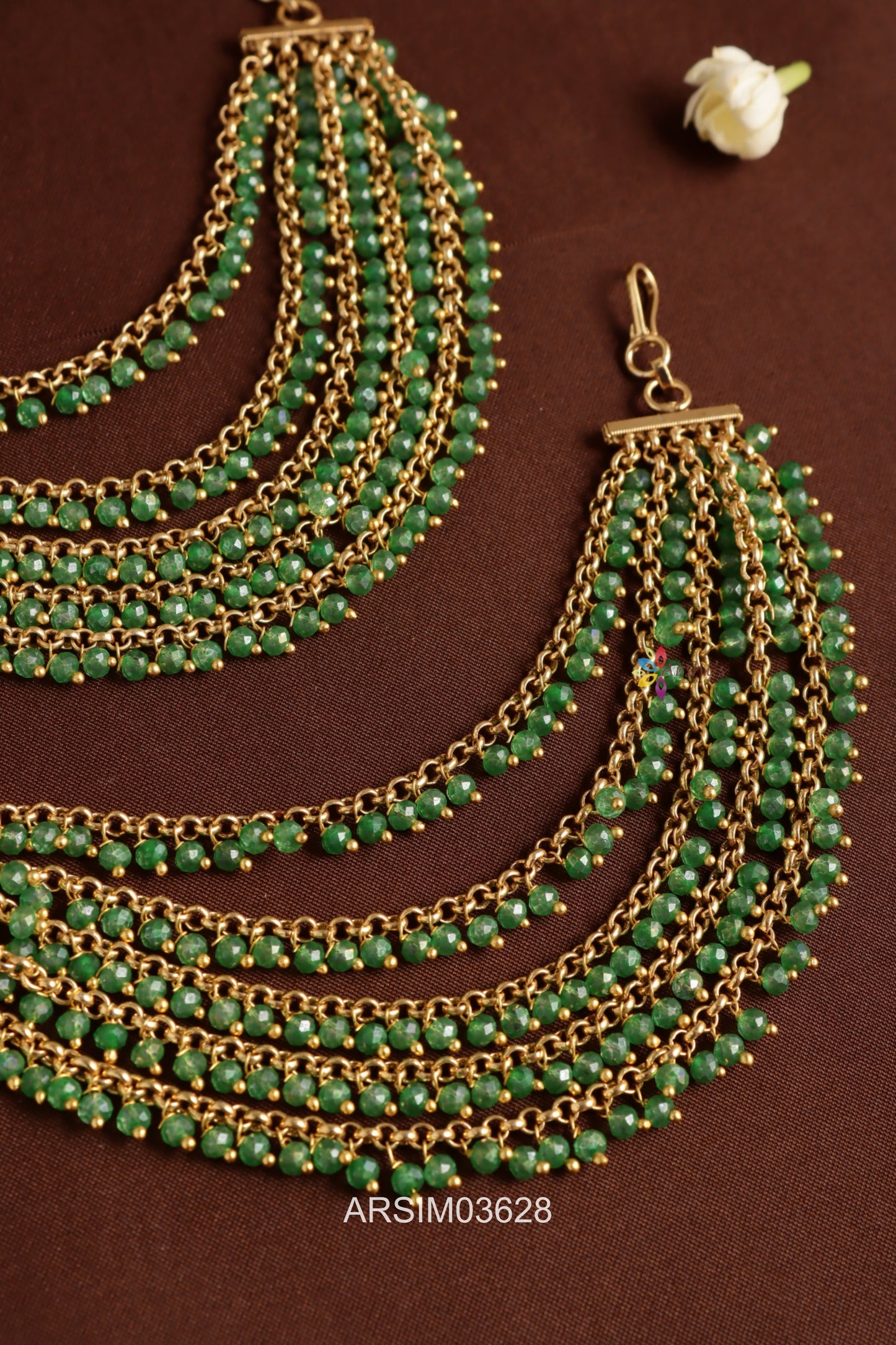 Five Layered Green Bead Drop Earchains