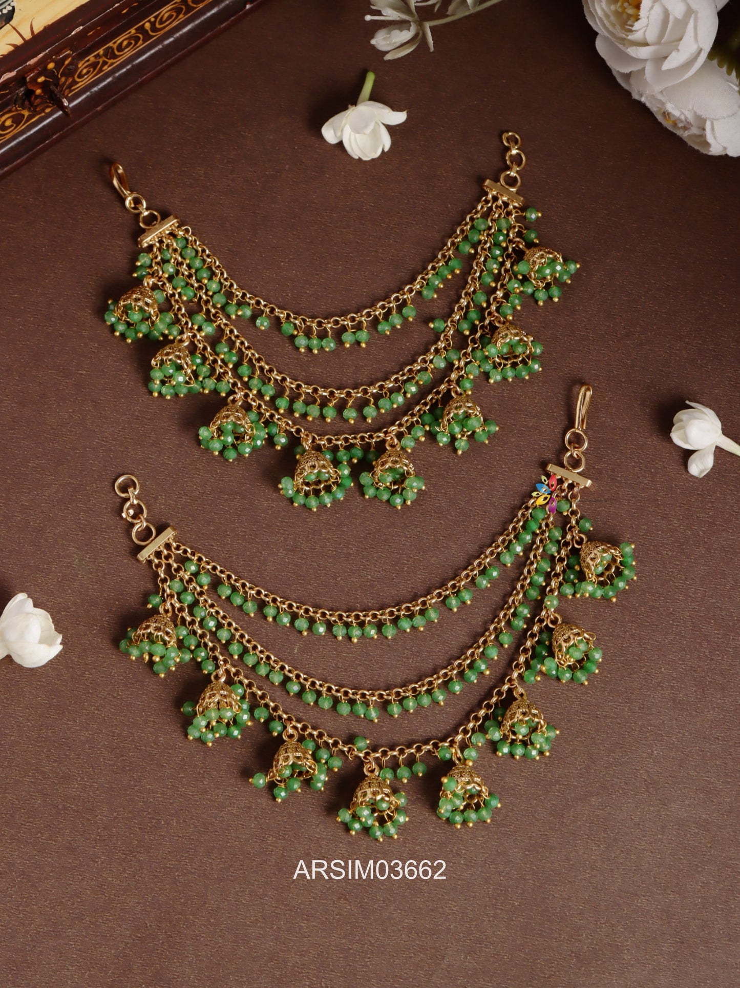 Green Bead Jhumka Earchains