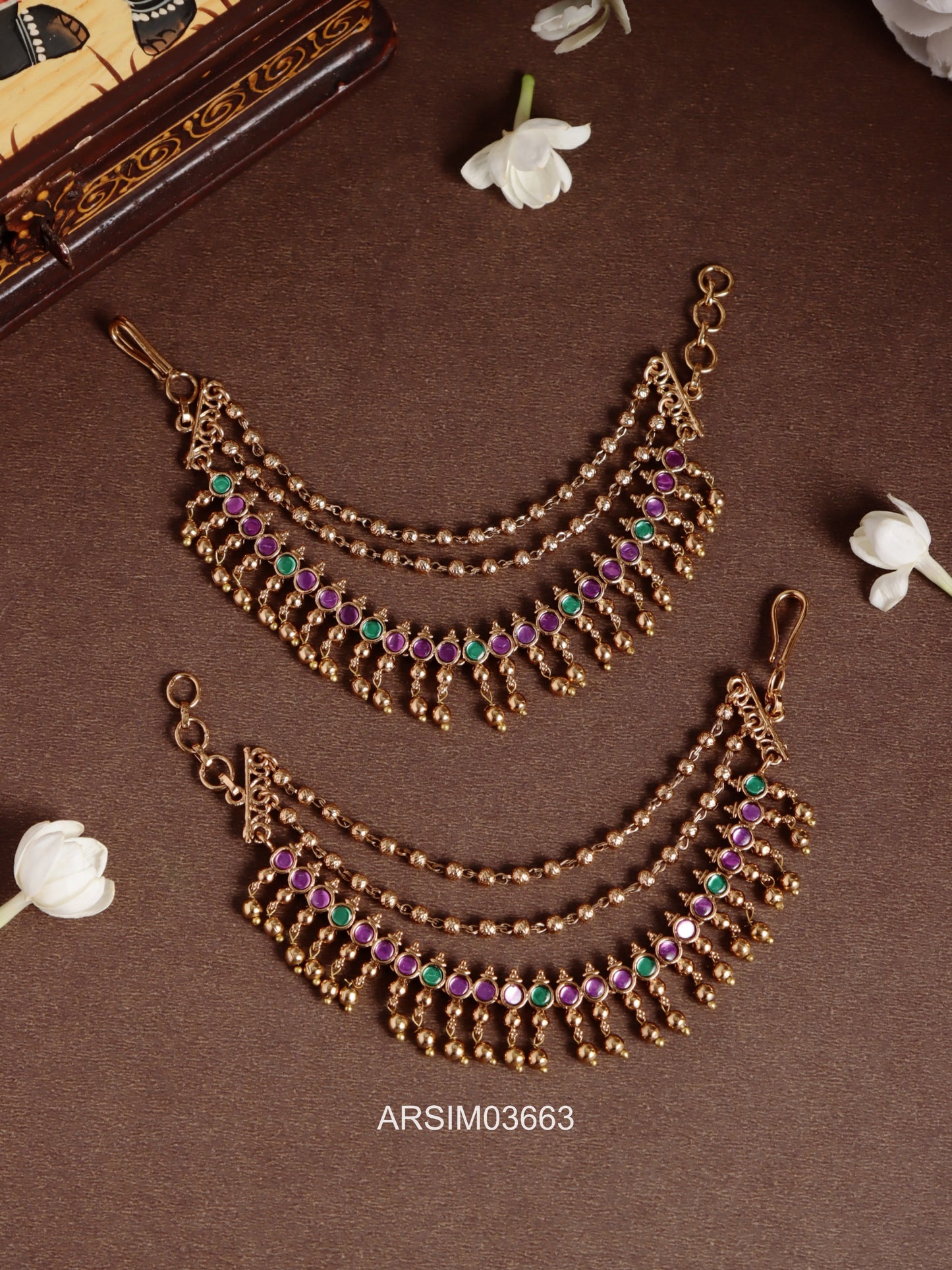 Kemp and Green Gold Bead Earchains