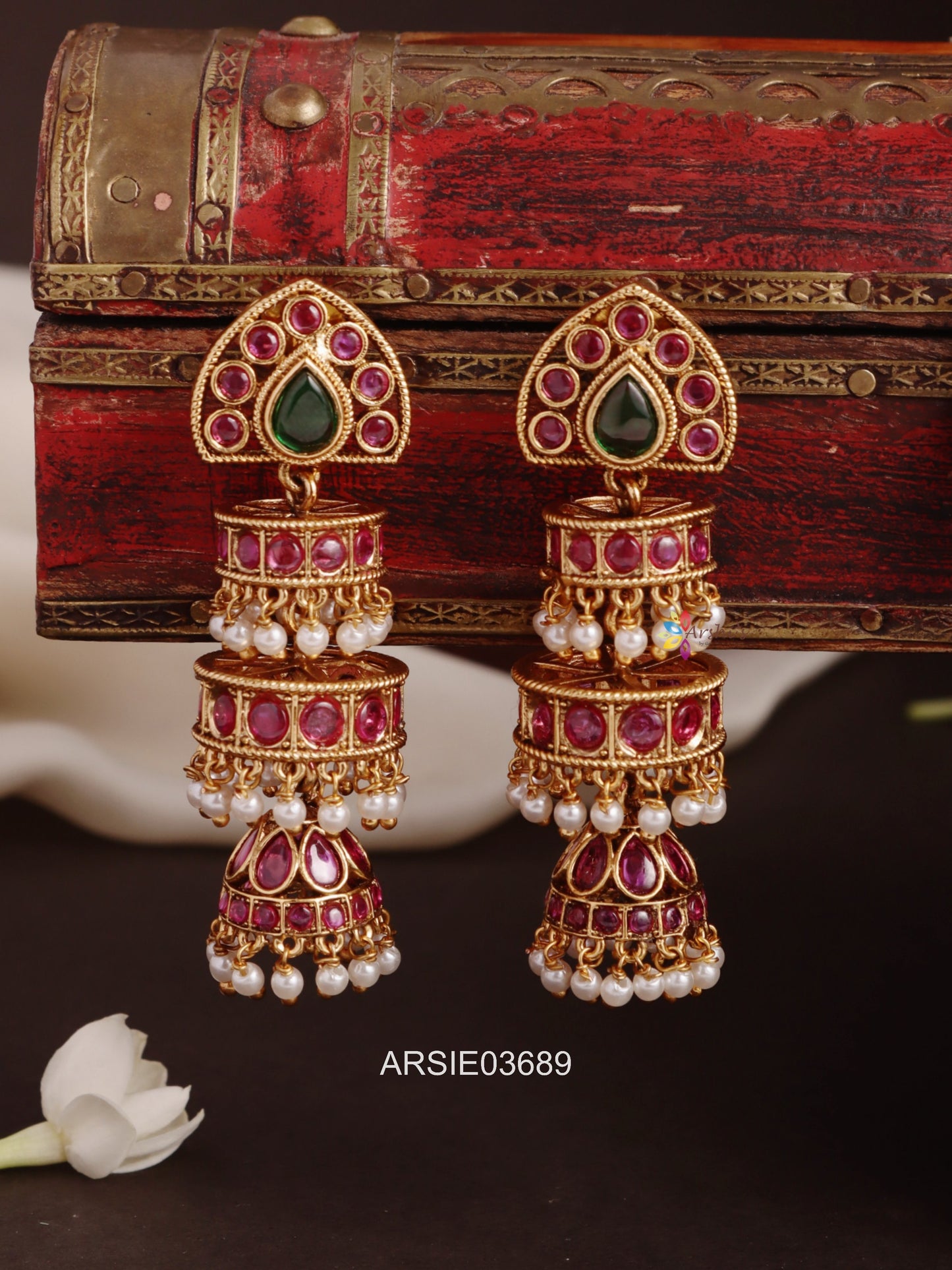 Kemp Studded Three Layer Jhumka