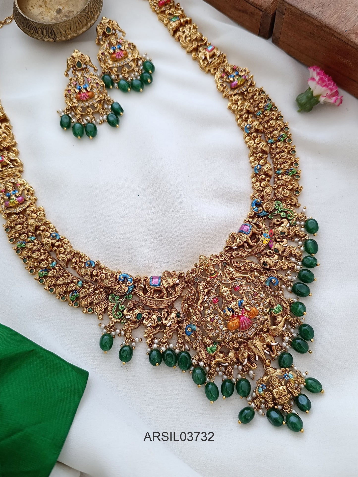Bridal Peacock and Lakshmi Meenakari Haram