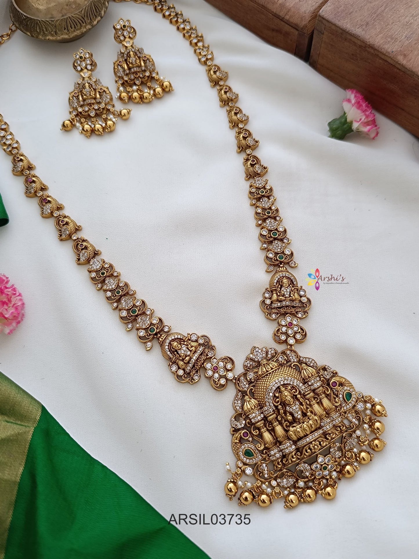 Antique Lakshmi White Stone Gold Drops Haram