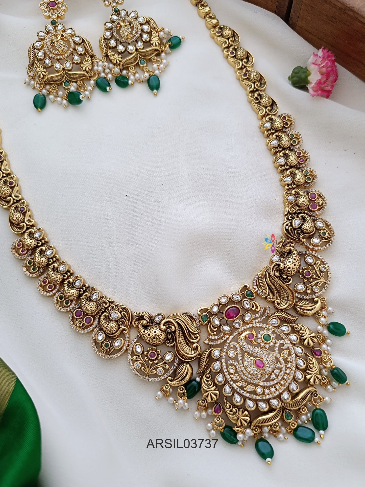Antique Peacock Green Bead Drops Haram