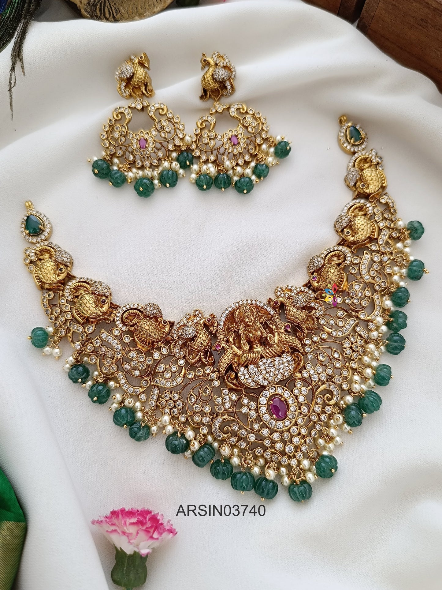 Bridal Lakshmi and Peacock Stone Necklace