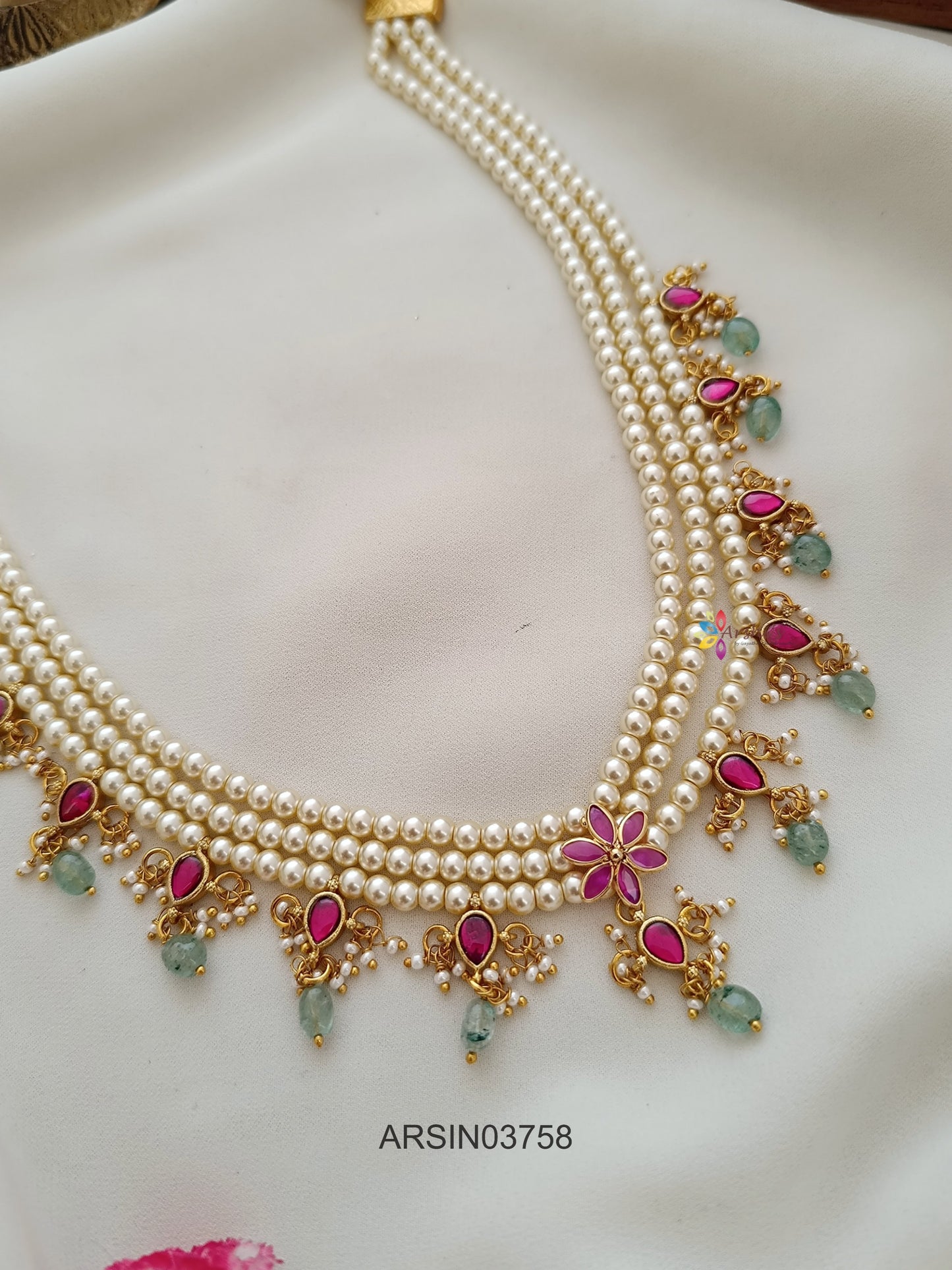 Three Layer Pearl Jadau Kundan Necklace