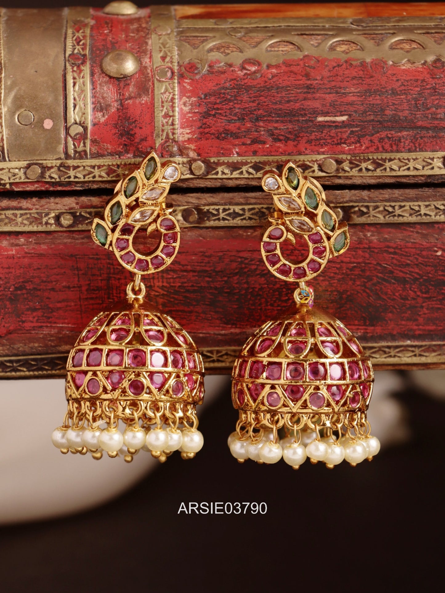 Peacock Kemp Stone Jhumka
