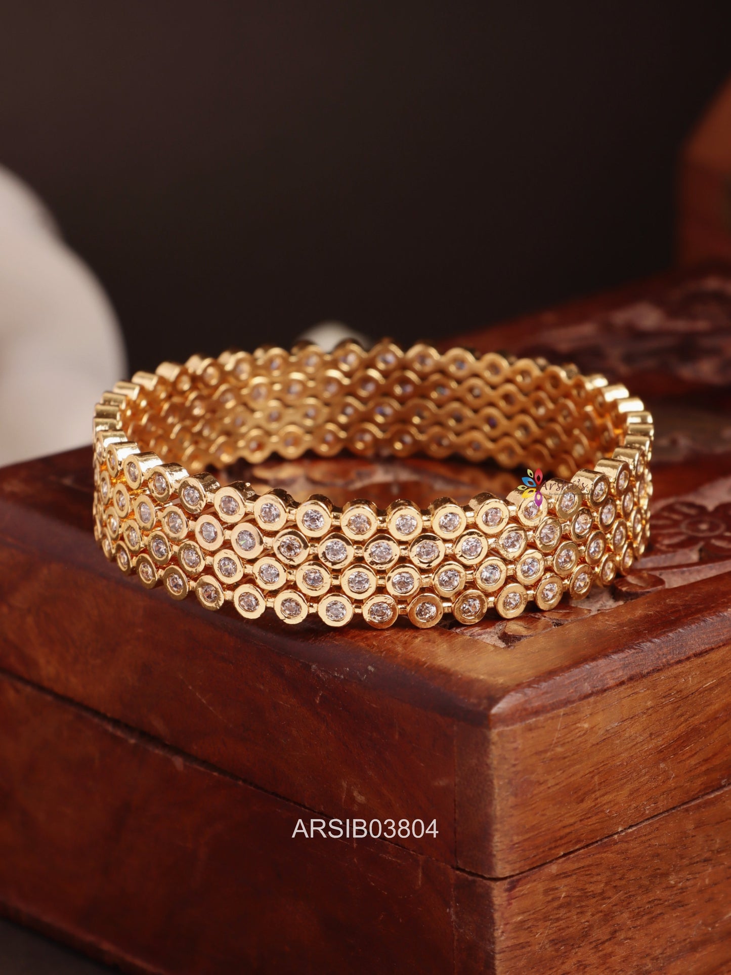 Round AD White Stone Bangles
