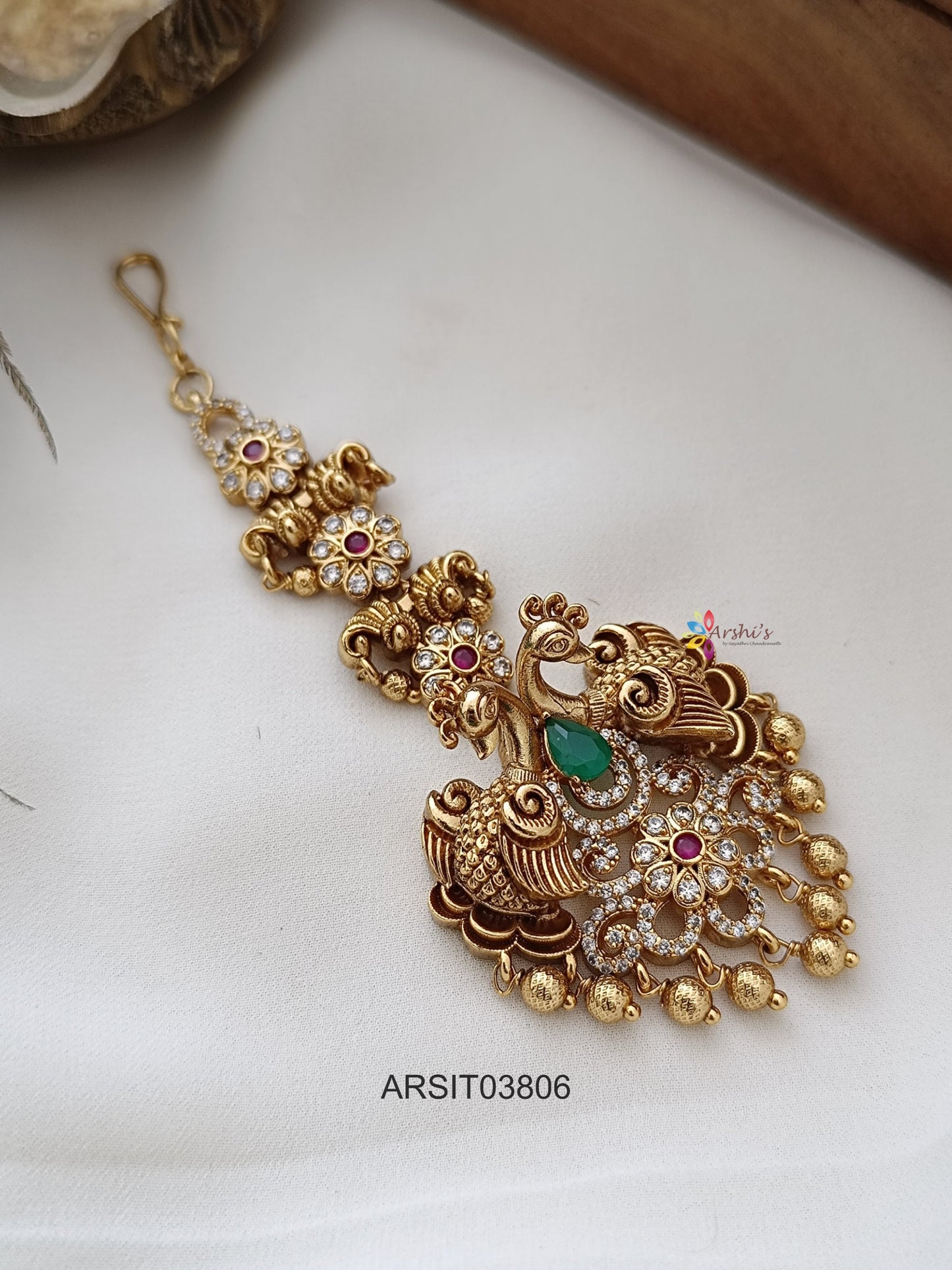 Antique Dual Peacock Maang Tikka