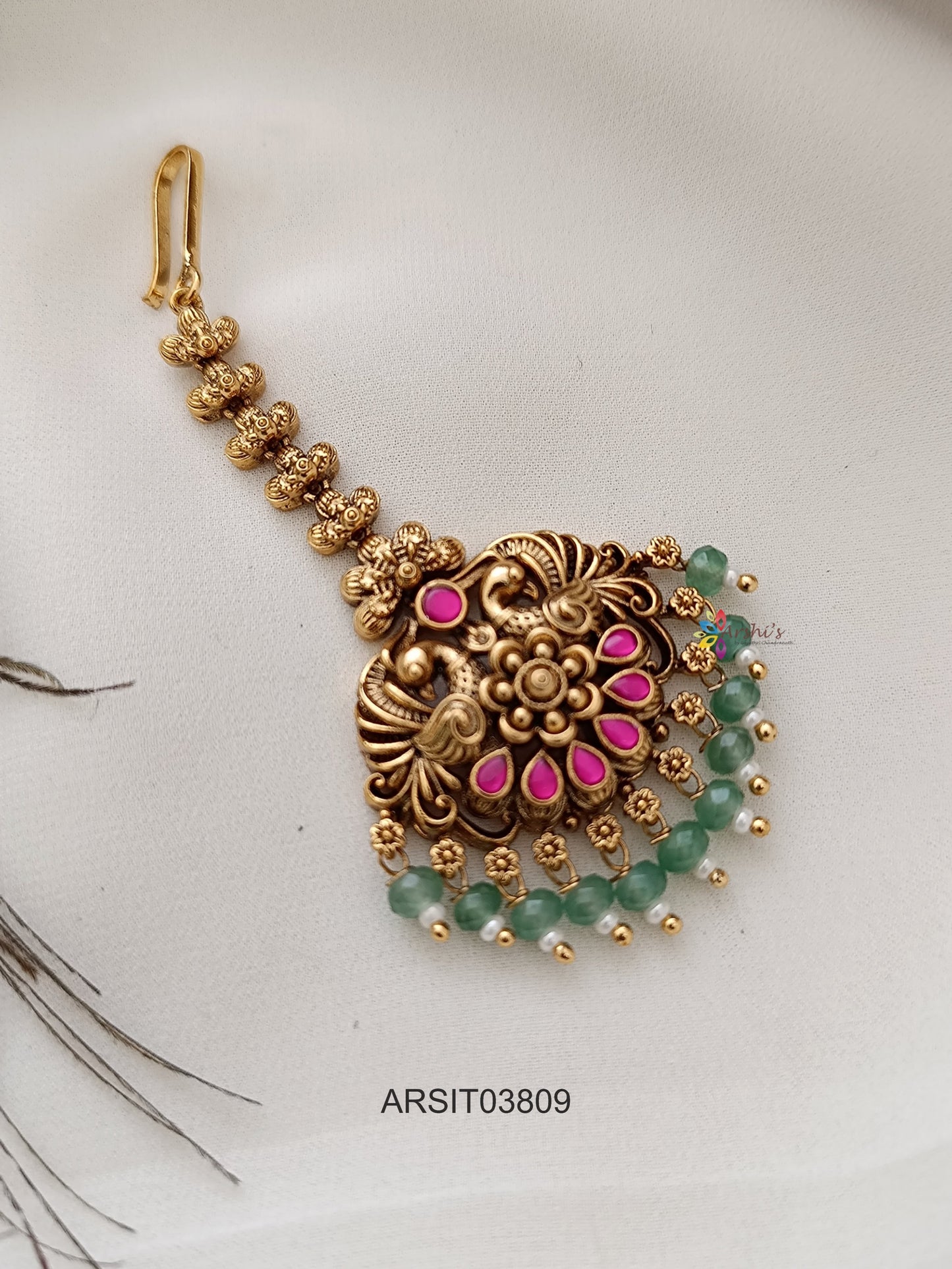 Antique Peacock Jadau Kundan Maang Tikka