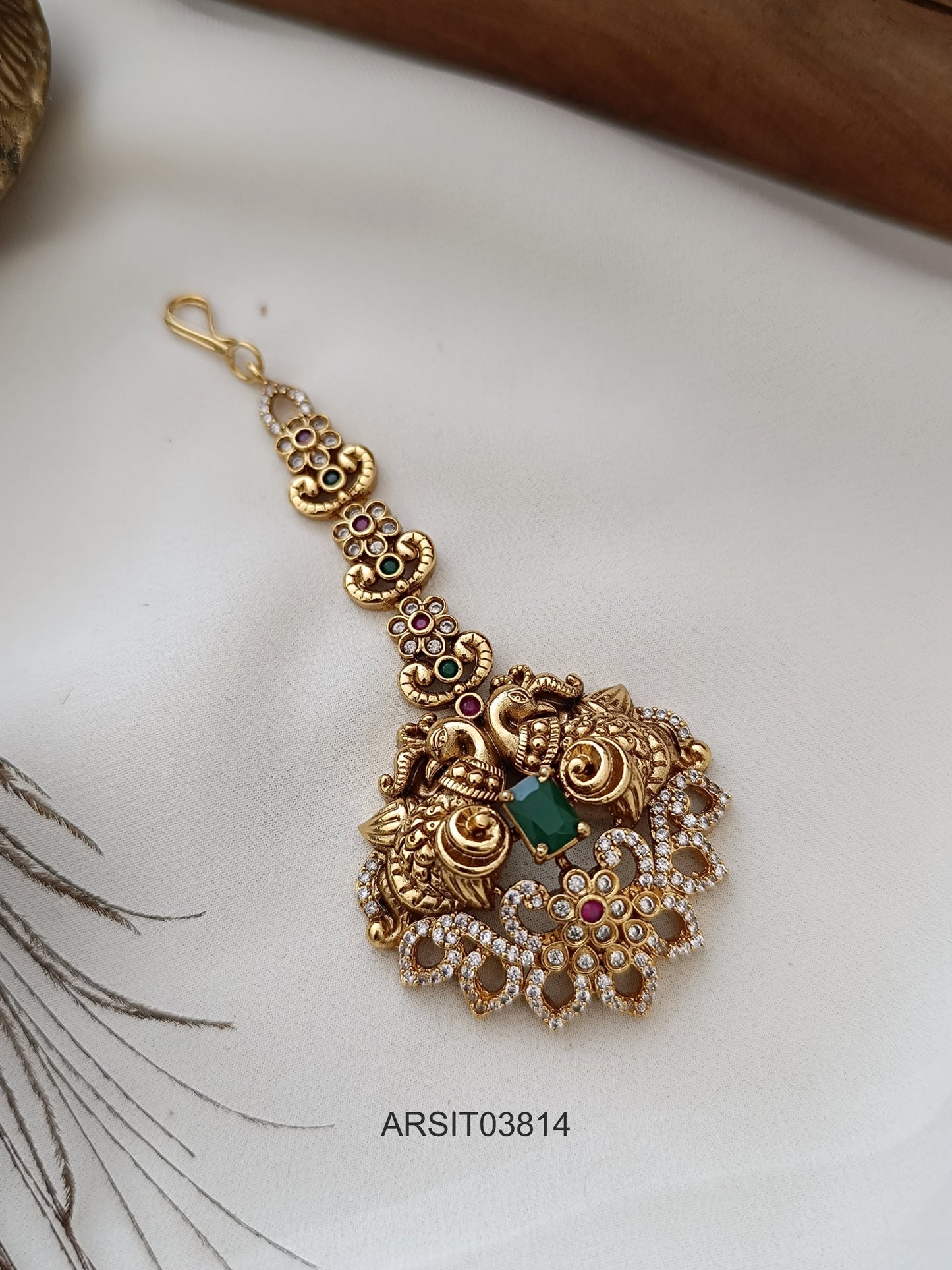 Dual Peacock White Stone Maang Tikka