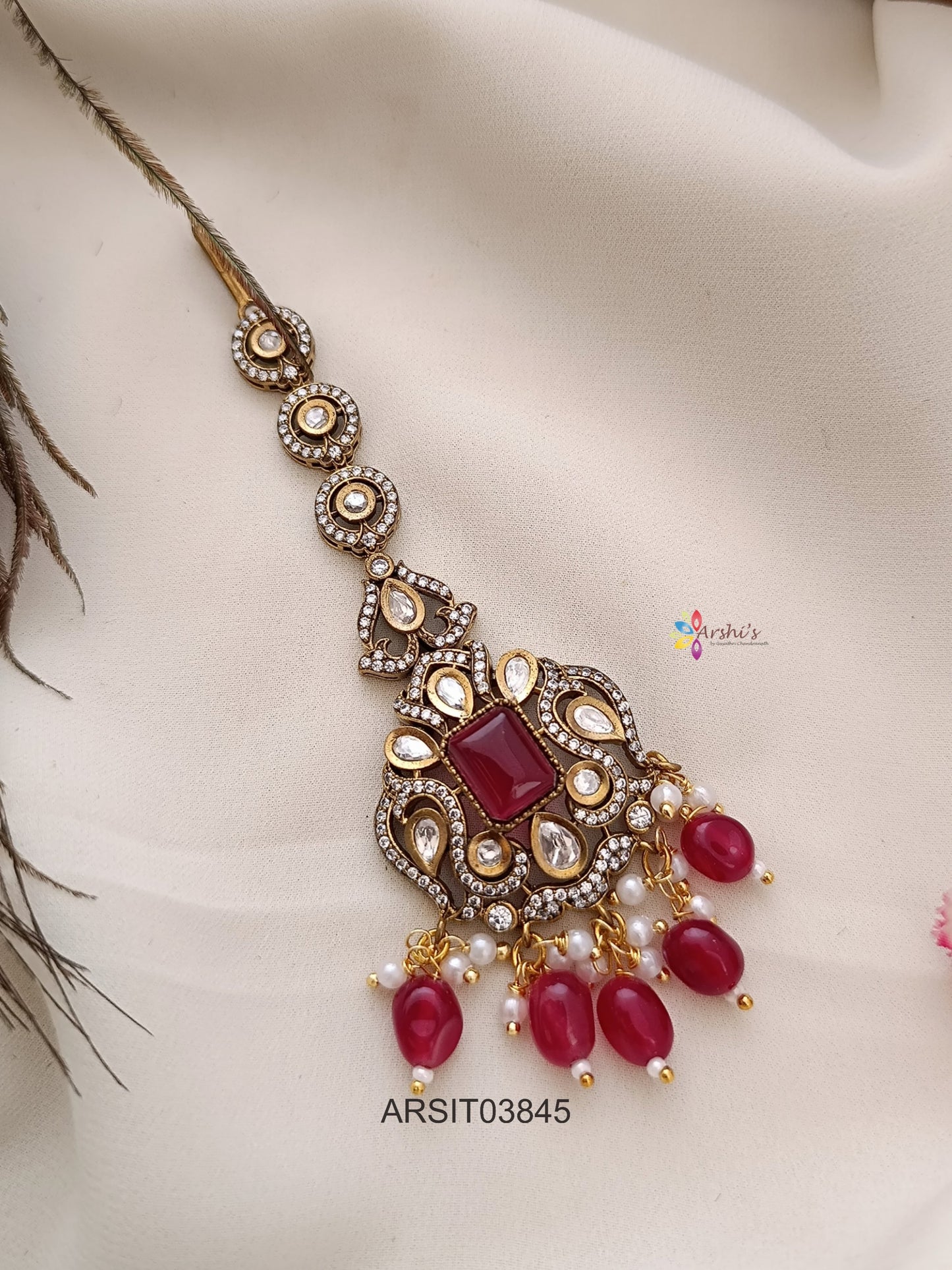 Victorian Red Bead Drops Maang Tikka