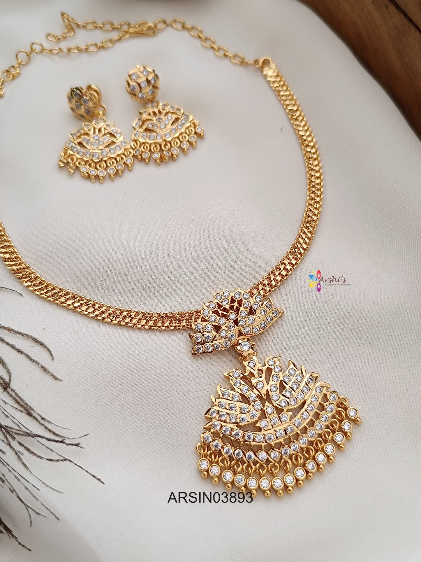 Peacock White Stone Pendant Attigai Necklace