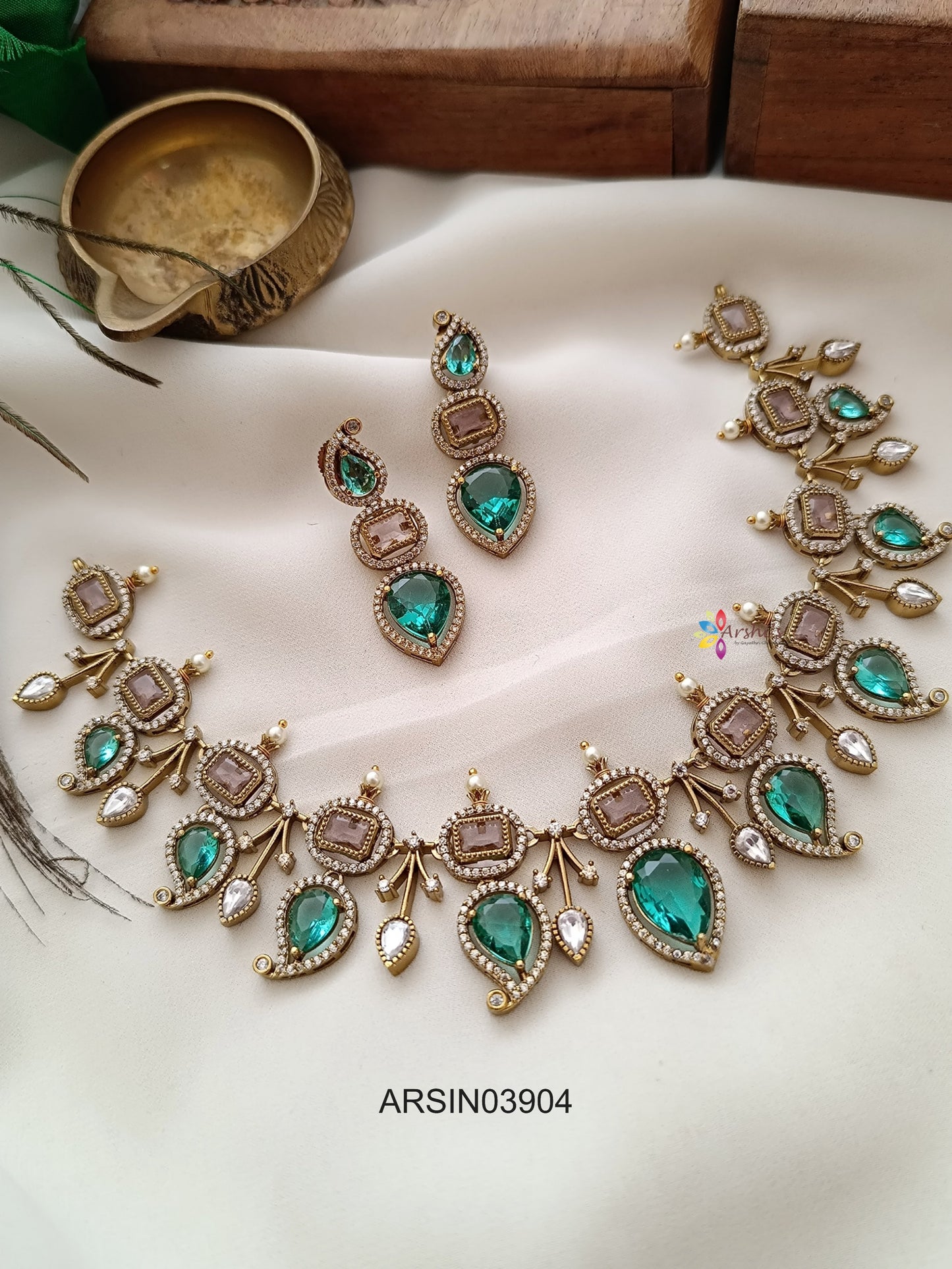 Green and Pastel Pink Stone Necklace
