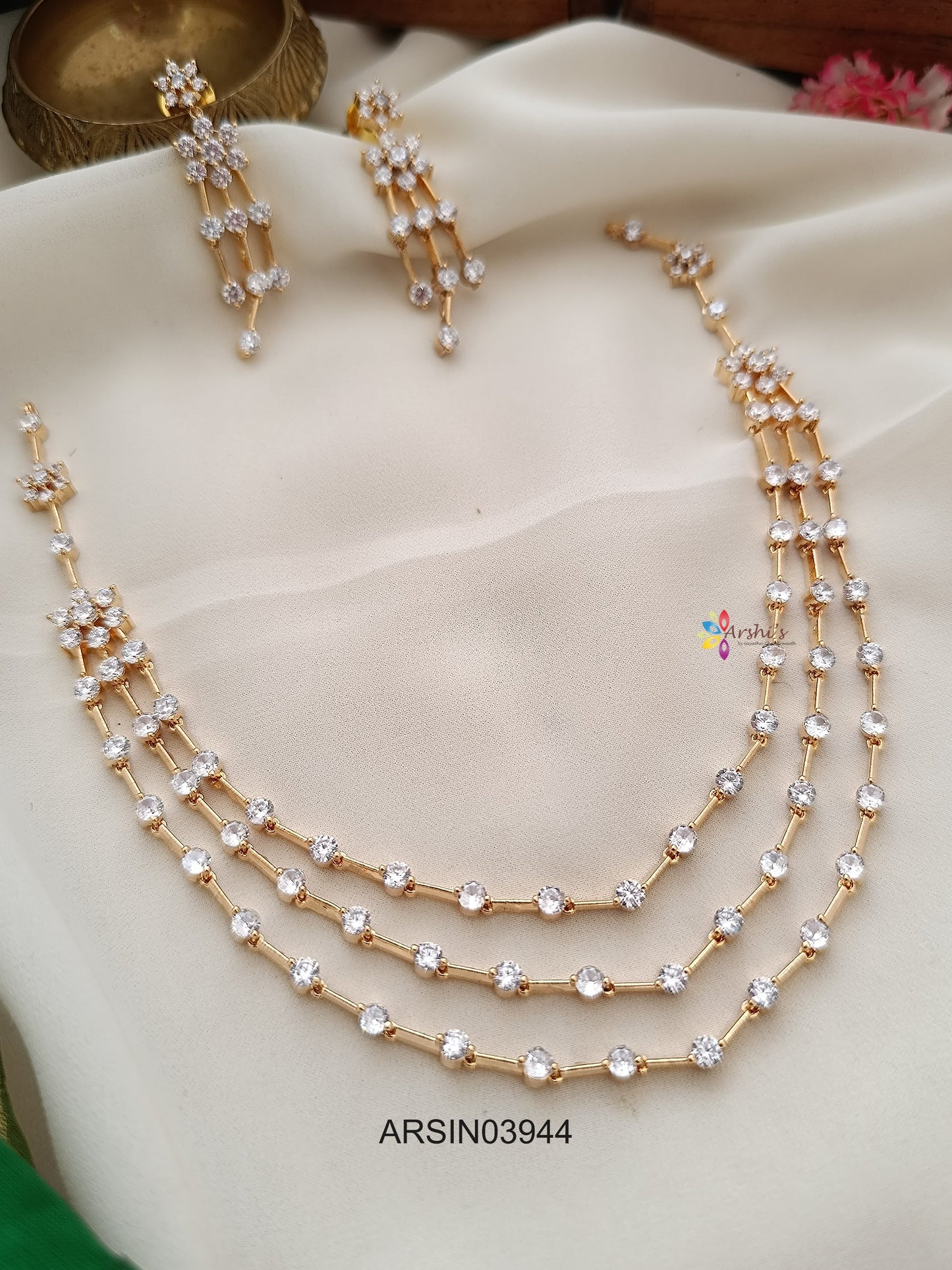 Three Layer White Stone Necklace