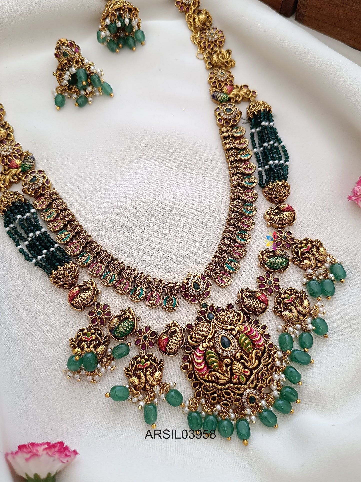 Meenakari Green Bead Long Haram