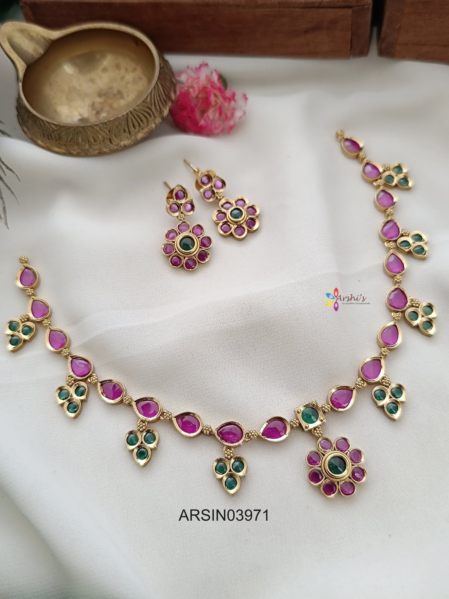 Ruby and Green Stone Necklace