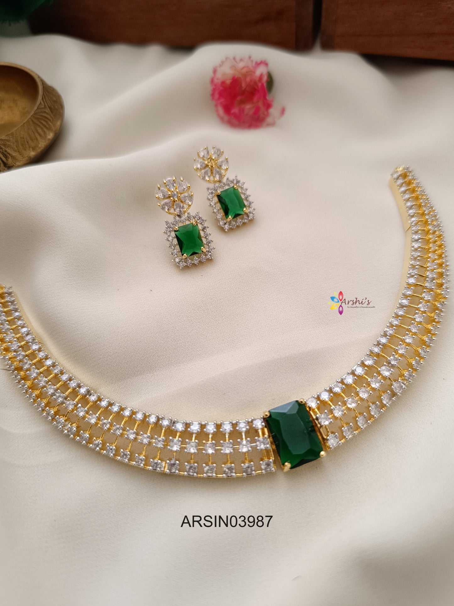 CZ Stone Emerald Pendant Necklace