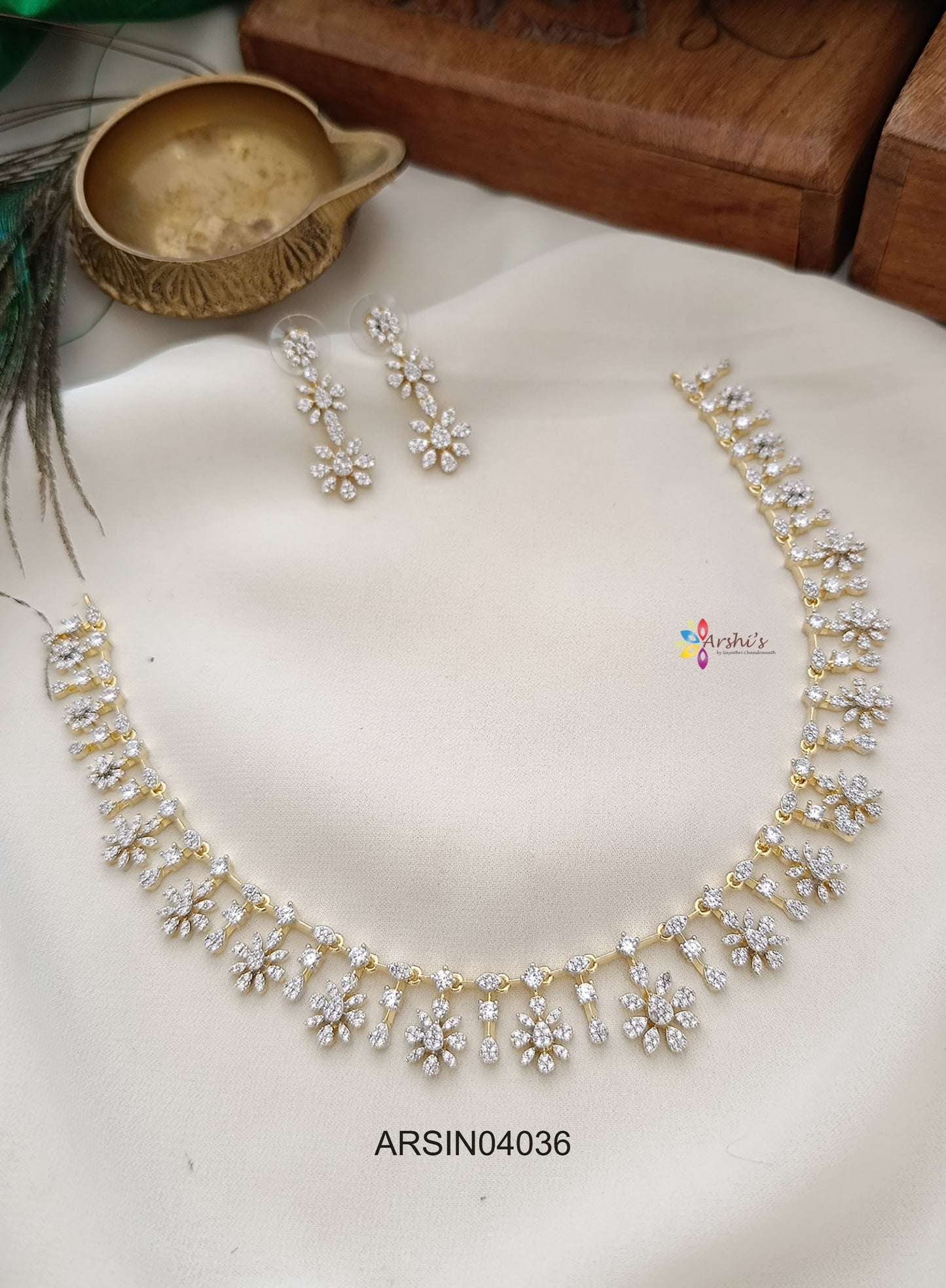 Gold Polish White AD Stone Necklace