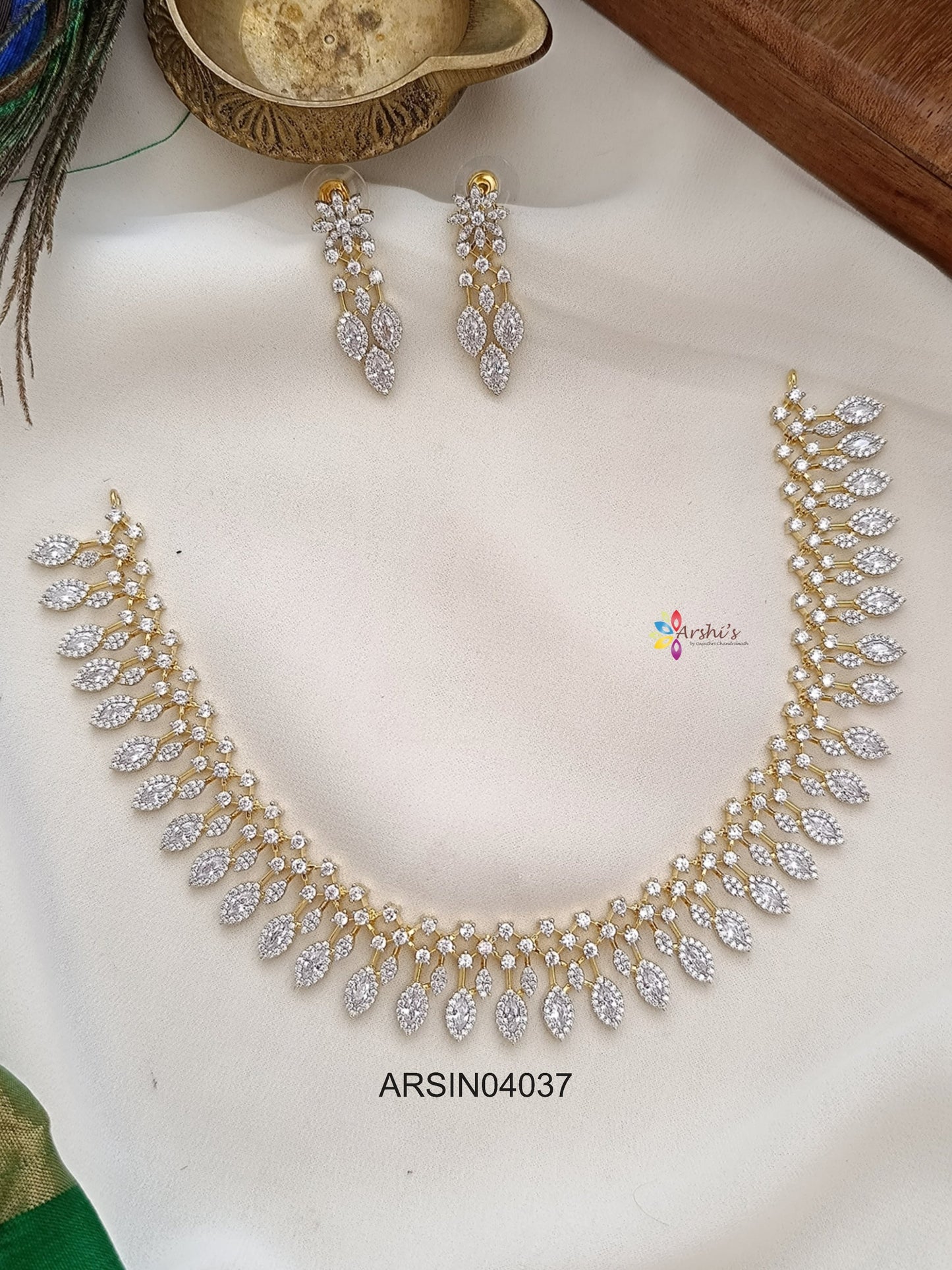 Gold polish White AD Stone Necklace