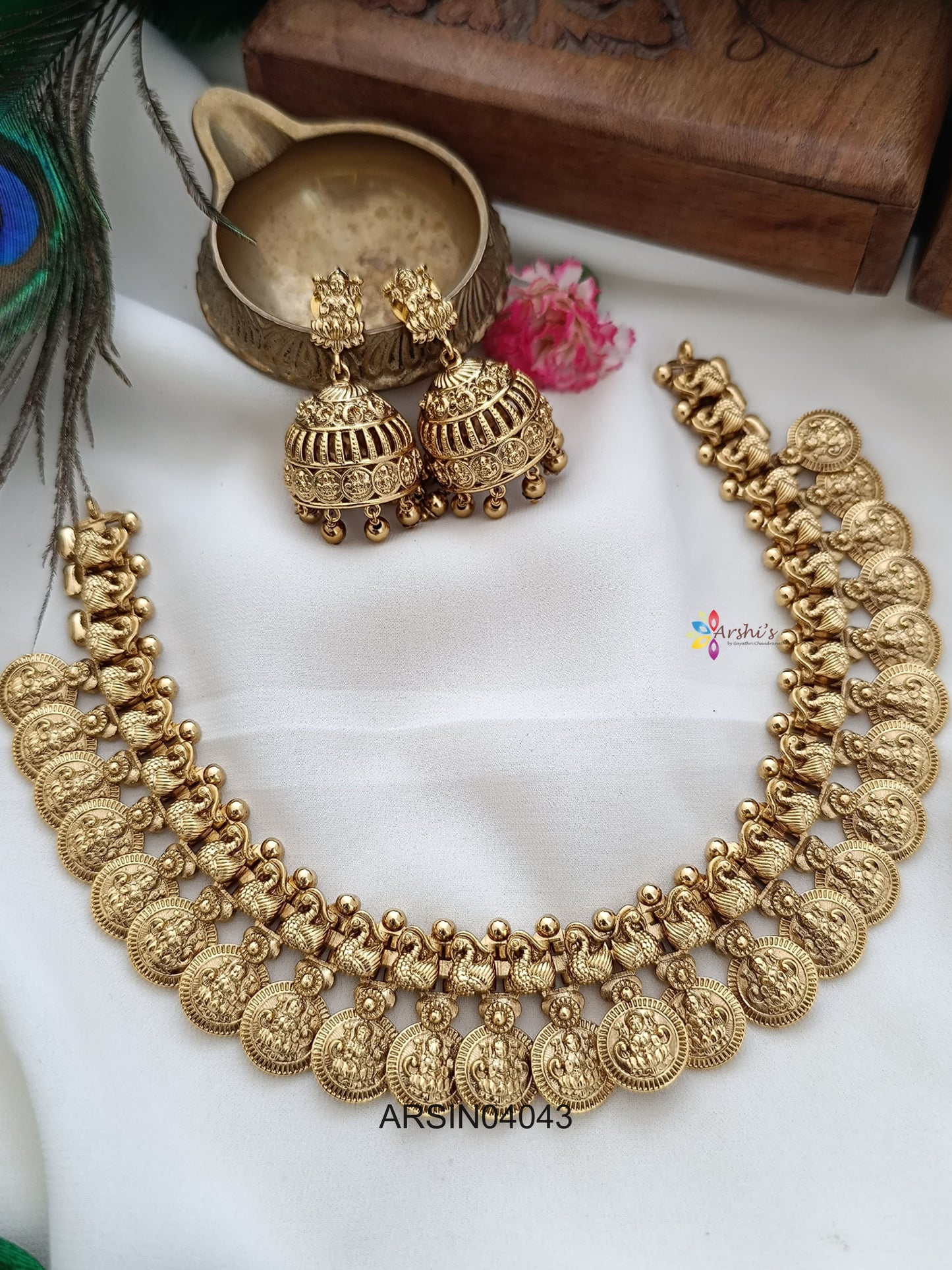 Peacock Lakshmi Coin Necklace
