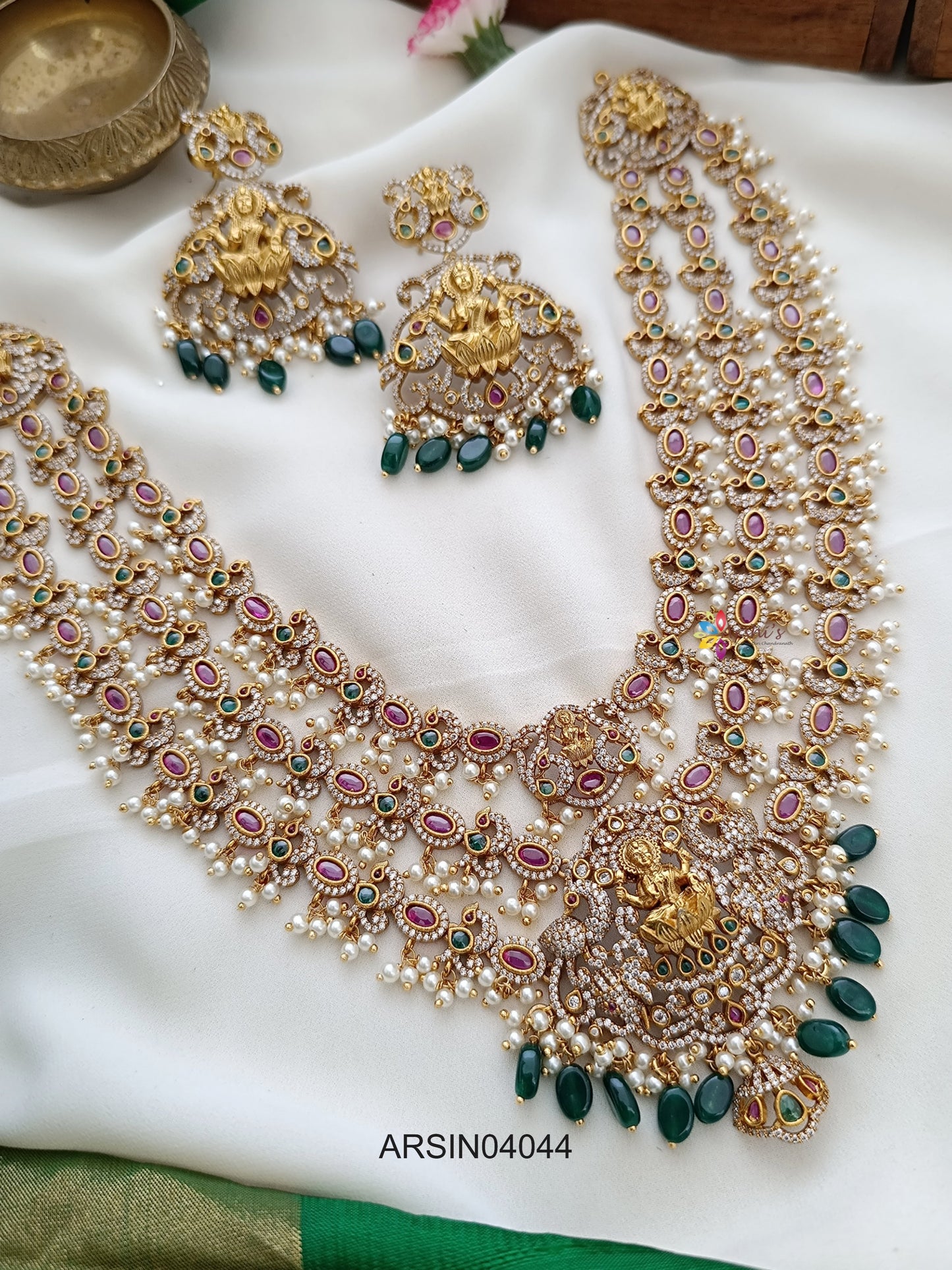 Lakshmi Ruby Stone Green Bead Necklace
