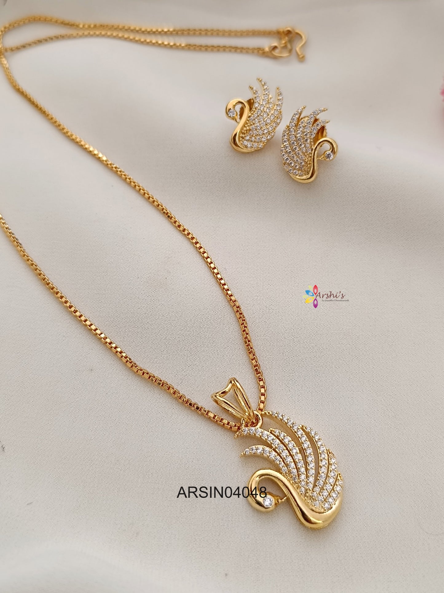 Swan Diamond Look Like Pendant Necklace